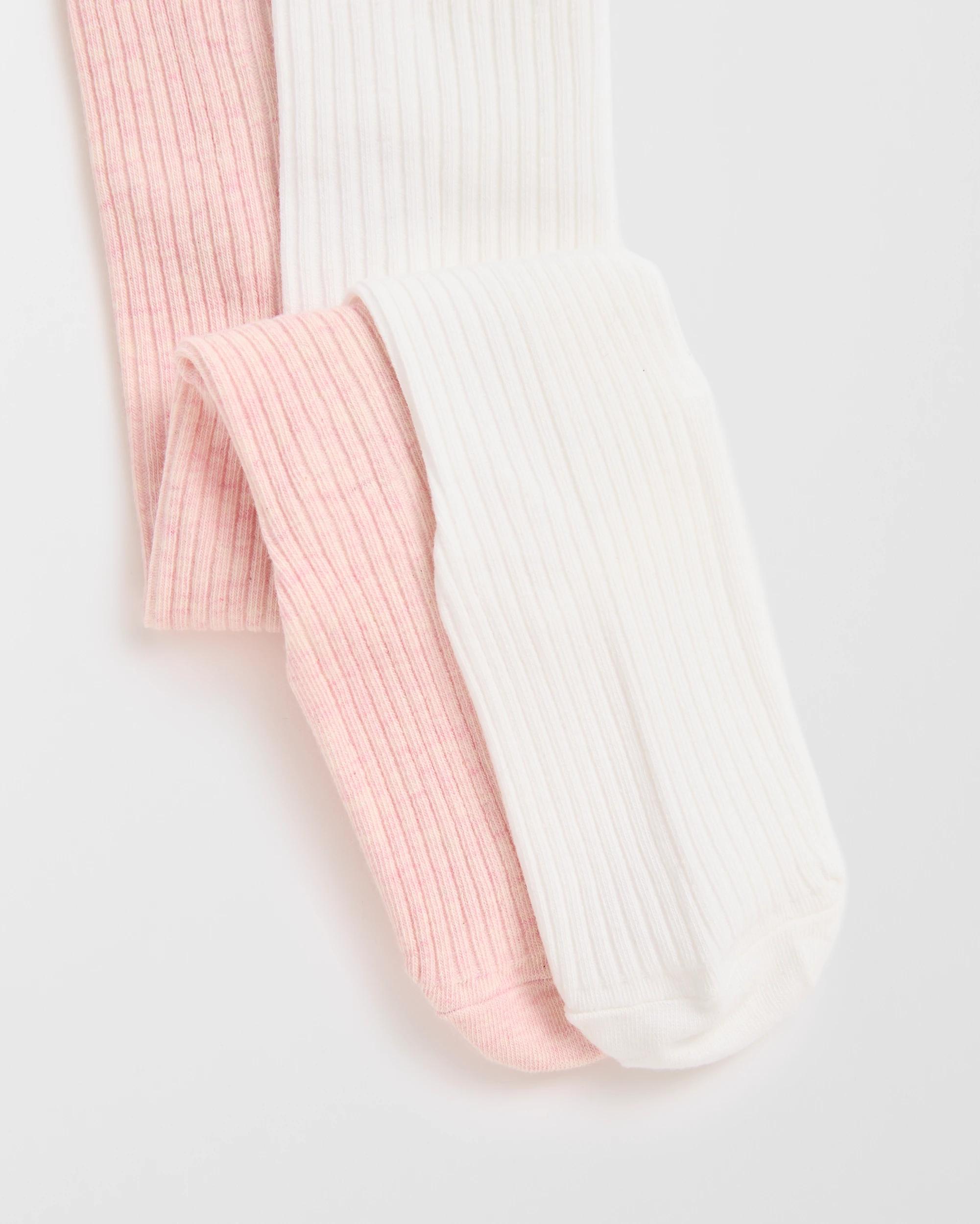 2 Maxx Australian Cotton Blend 2 Pack Girls Casual Rib Tights PINK MARLE, 2 of 3