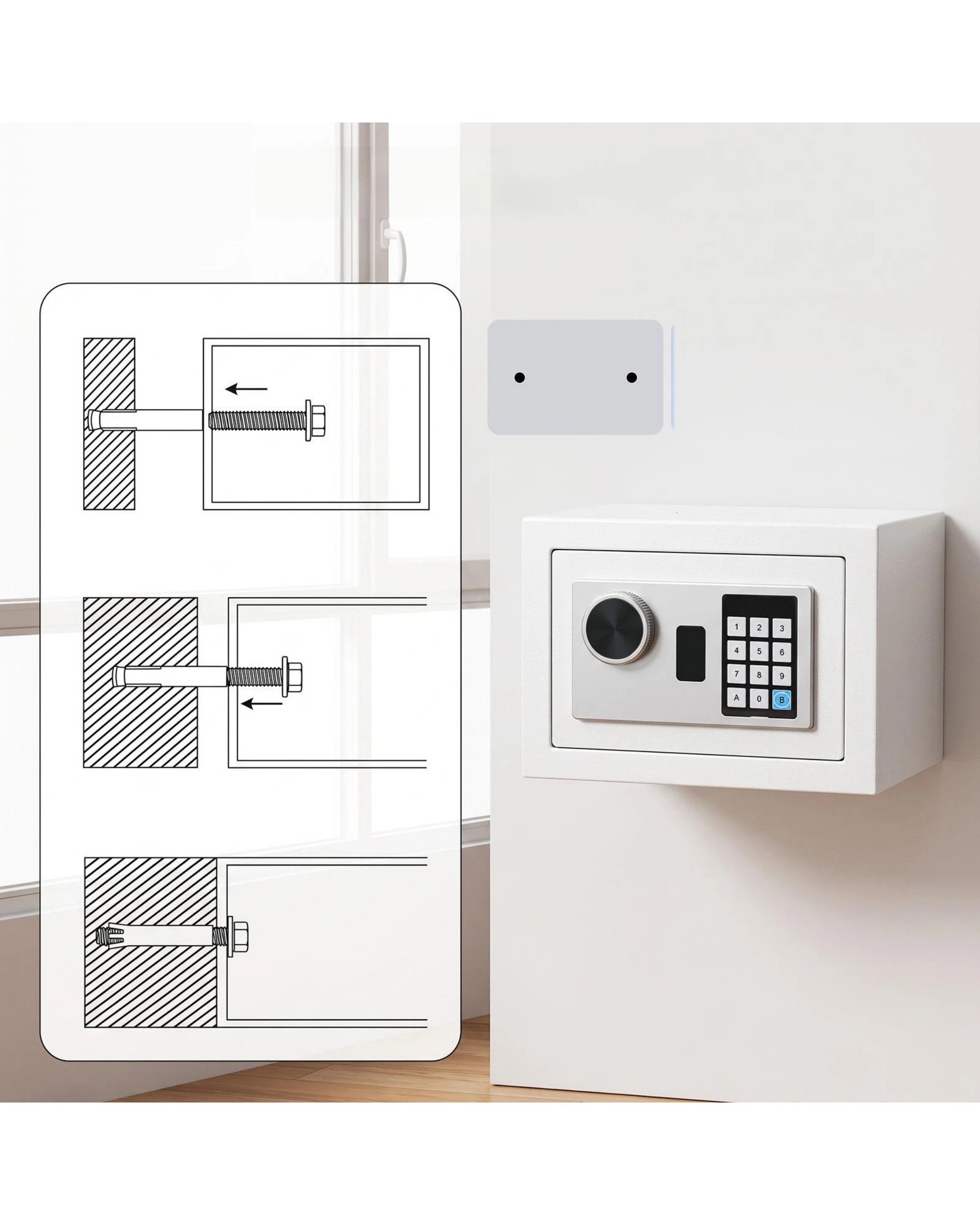 6 Advwin 7.2L Digital Safe Box with Keypad & Keys, Steel Security Home Safe for cash, passports, jewelry - White, 6 of 7