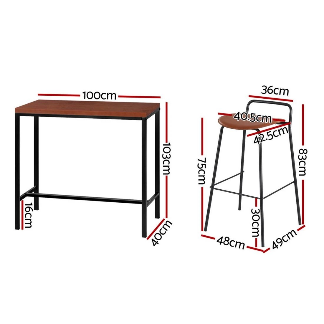 4 Artiss Bar Table and Stools Set Dining Desk Kitchen Chairs Cafe Pub - Multi, 4 of 8