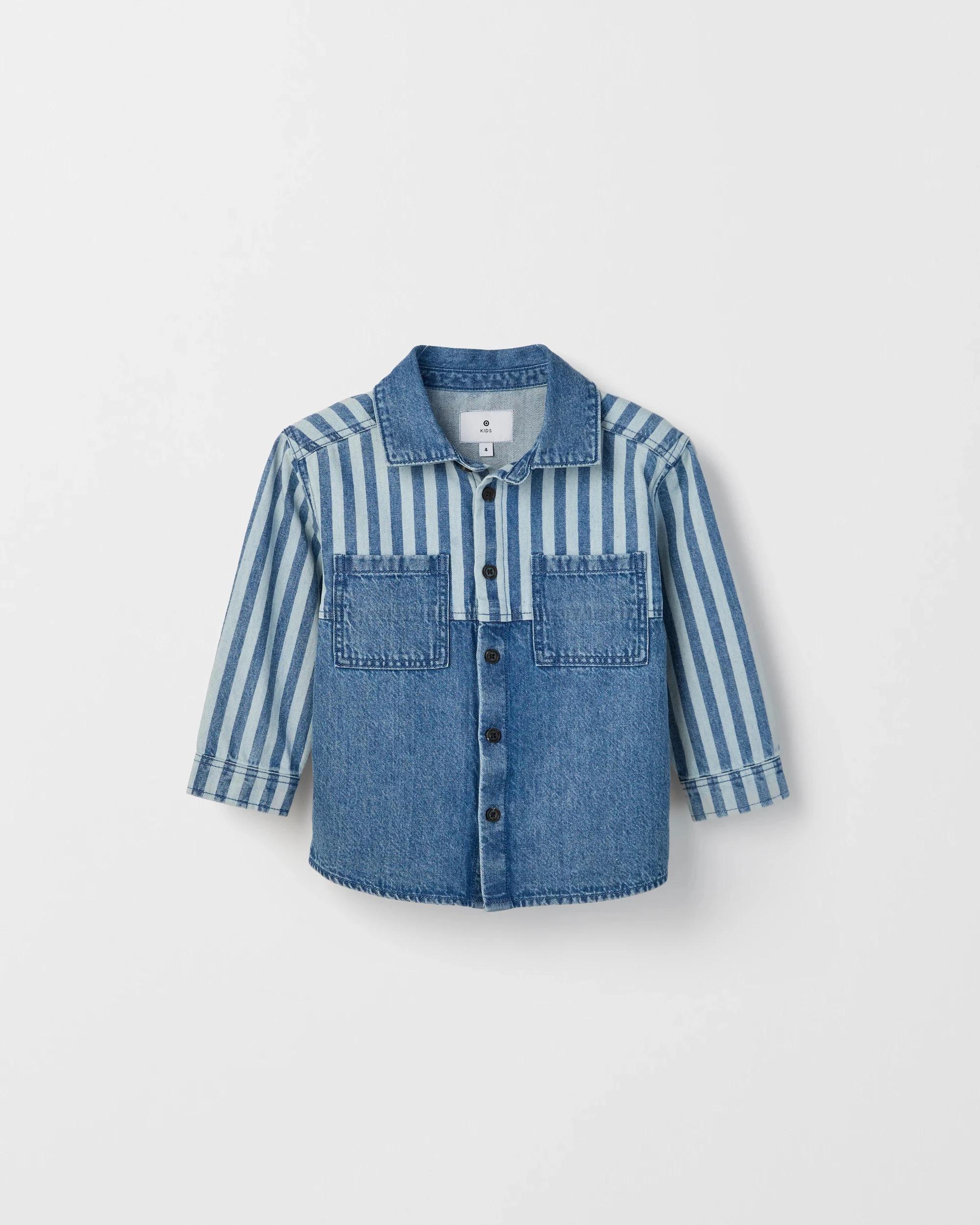 1 Target Denim Denim Long Sleeve Shacket MID WASH, 1 of 2