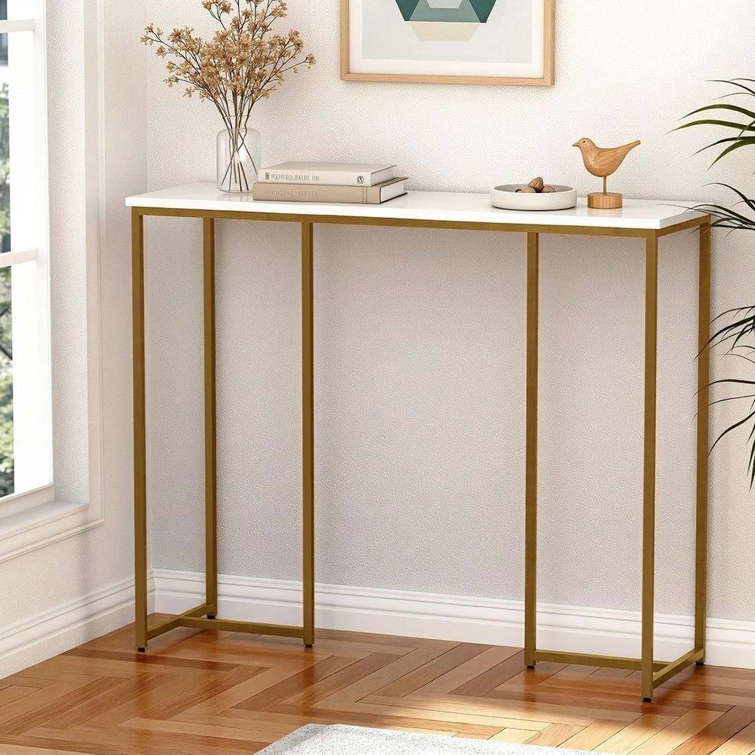 3 Artiss Console Table Marble Effect &Gold - White, 3 of 8