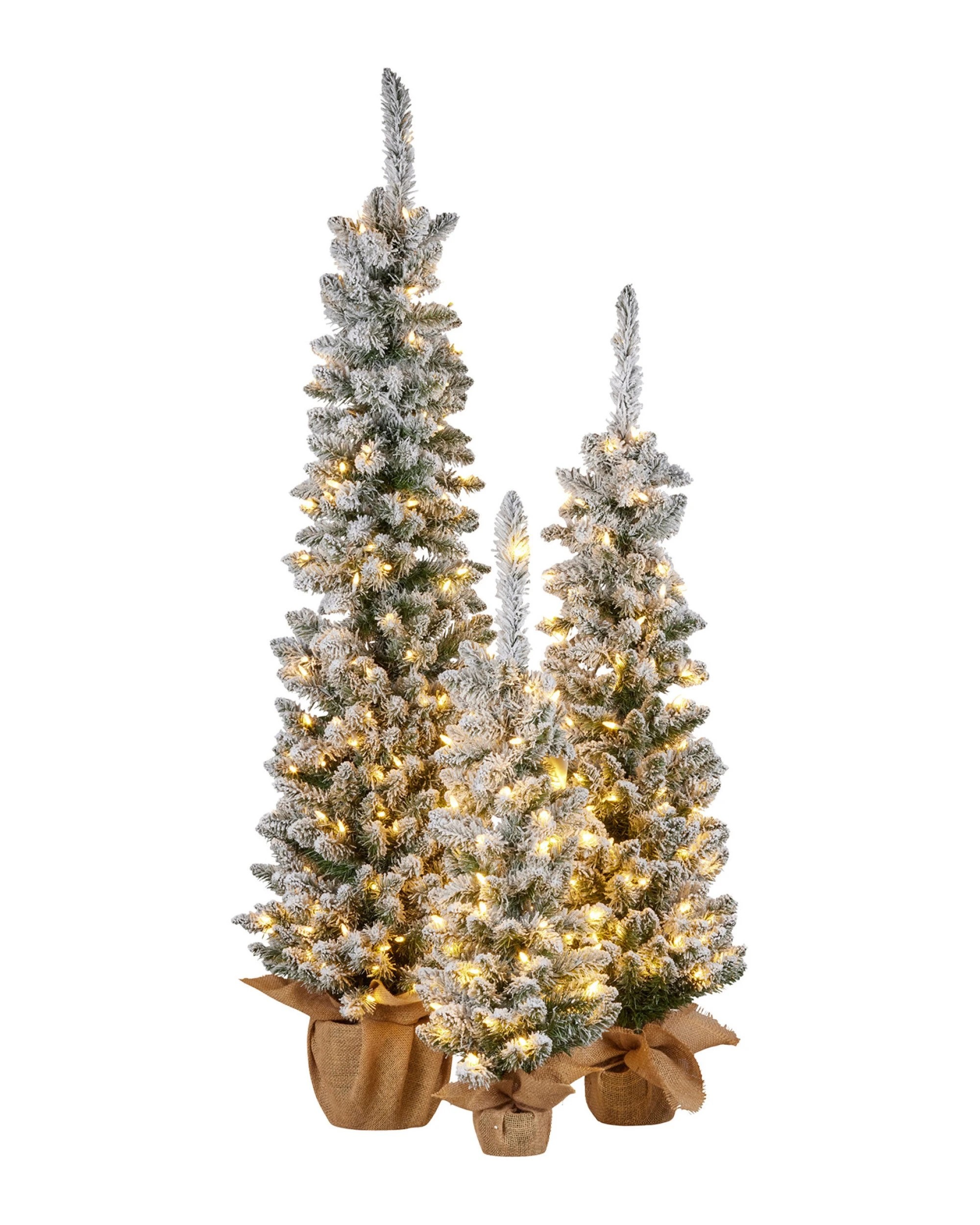 1 Christabelle Snowy Pine Christmas Trees Set Of 3 With Led Lights And Hessian Base, 1 of 9