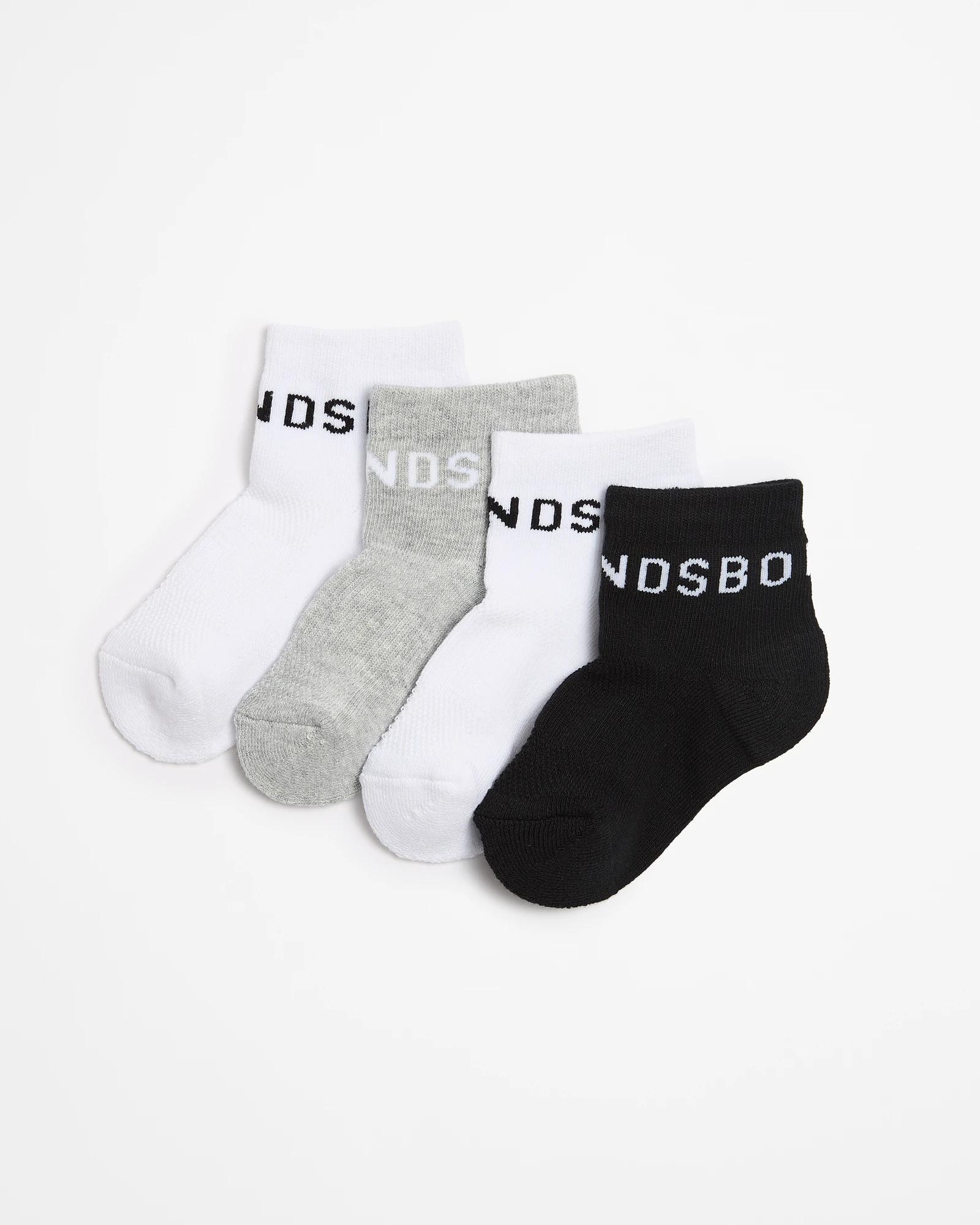1 Bonds Baby Active 1/4 Crew Socks 4 Pack WHITE / GREY / BLACK, 1 of 3