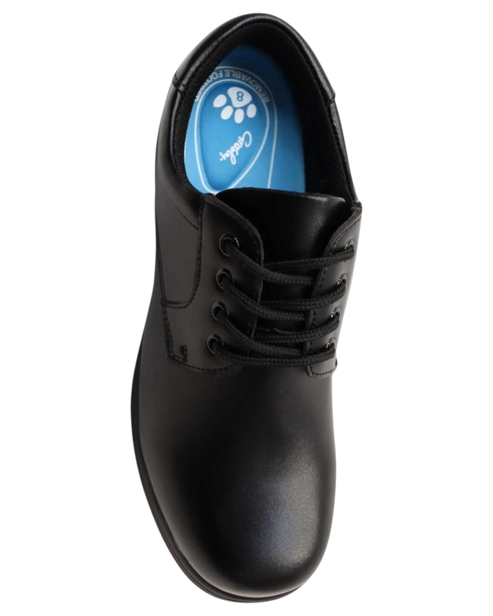 3 Grosby Girls Ellery Leather Lace Up Black School Shoes BLACK, 3 of 4