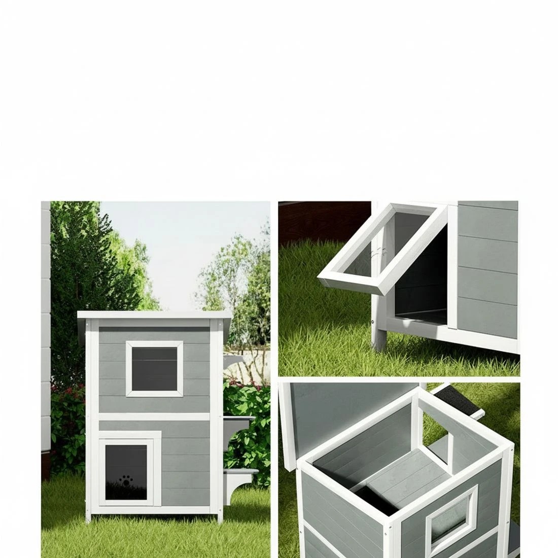 4 i.Pet Cat House Outdoor Shelter 56cm x 52cm x 82cm Rabbit Hutch Wooden Condo Small Dog - Multi, 4 of 6