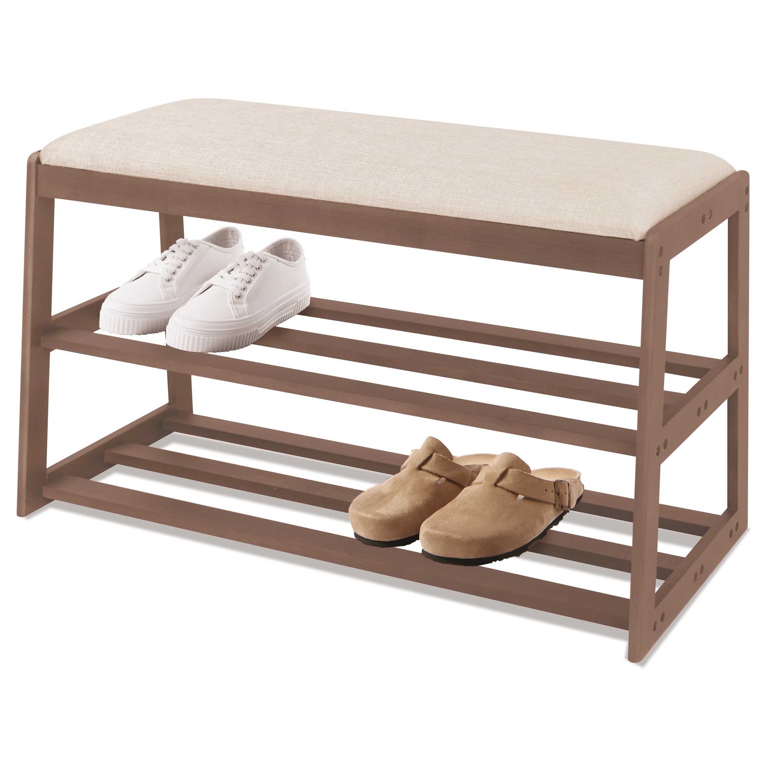 1 Walnut Look Shoe Bench, 1 of 3