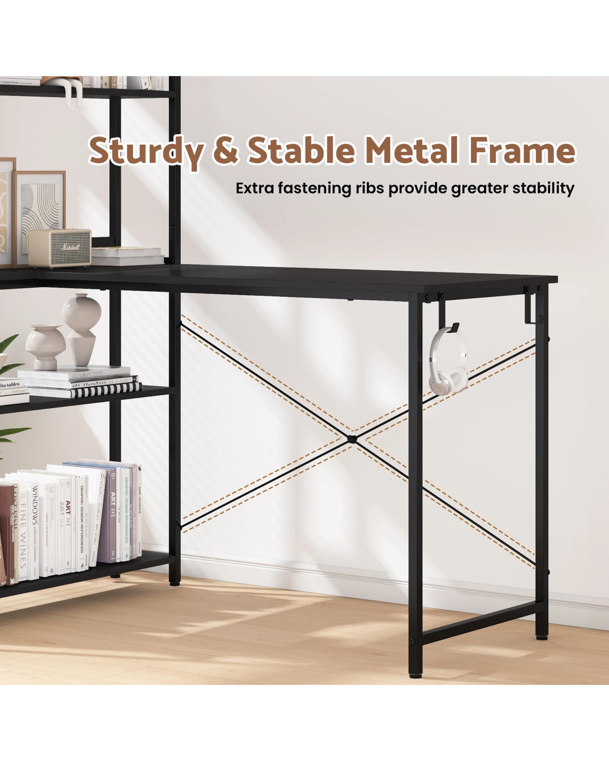 6 Advwin 110cm L Shaped Computer Desk With Reversible Storage Bookshelf Corner Desk Black, 6 of 8