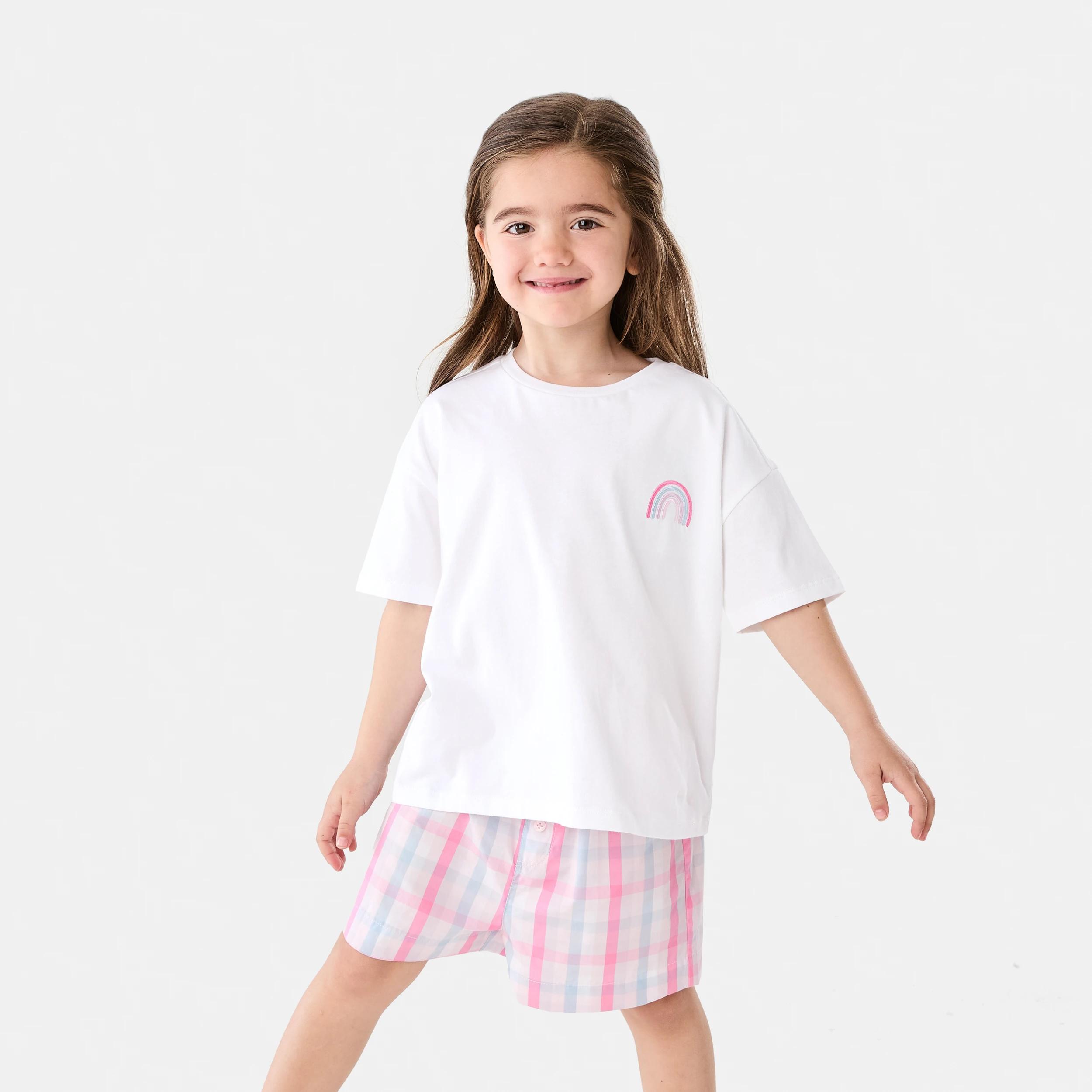 1 Short Sleeve Knit Woven Pyjama Set PINK CHECK, 1 of 9