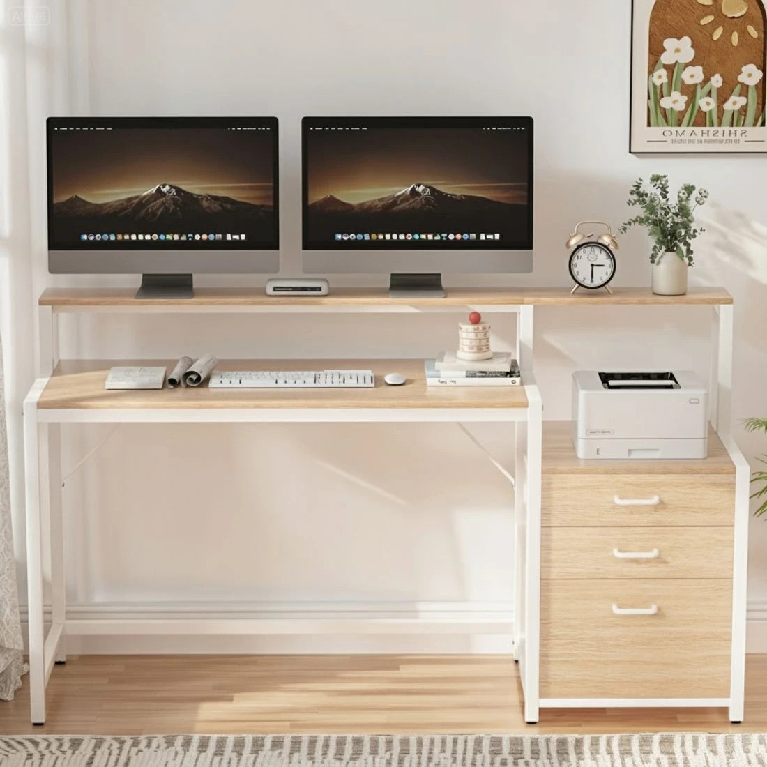 4 Artiss Computer Desk Home Office Study Table Desks w/Drawers Open Shelf Oak 160CM - Brown, 4 of 6