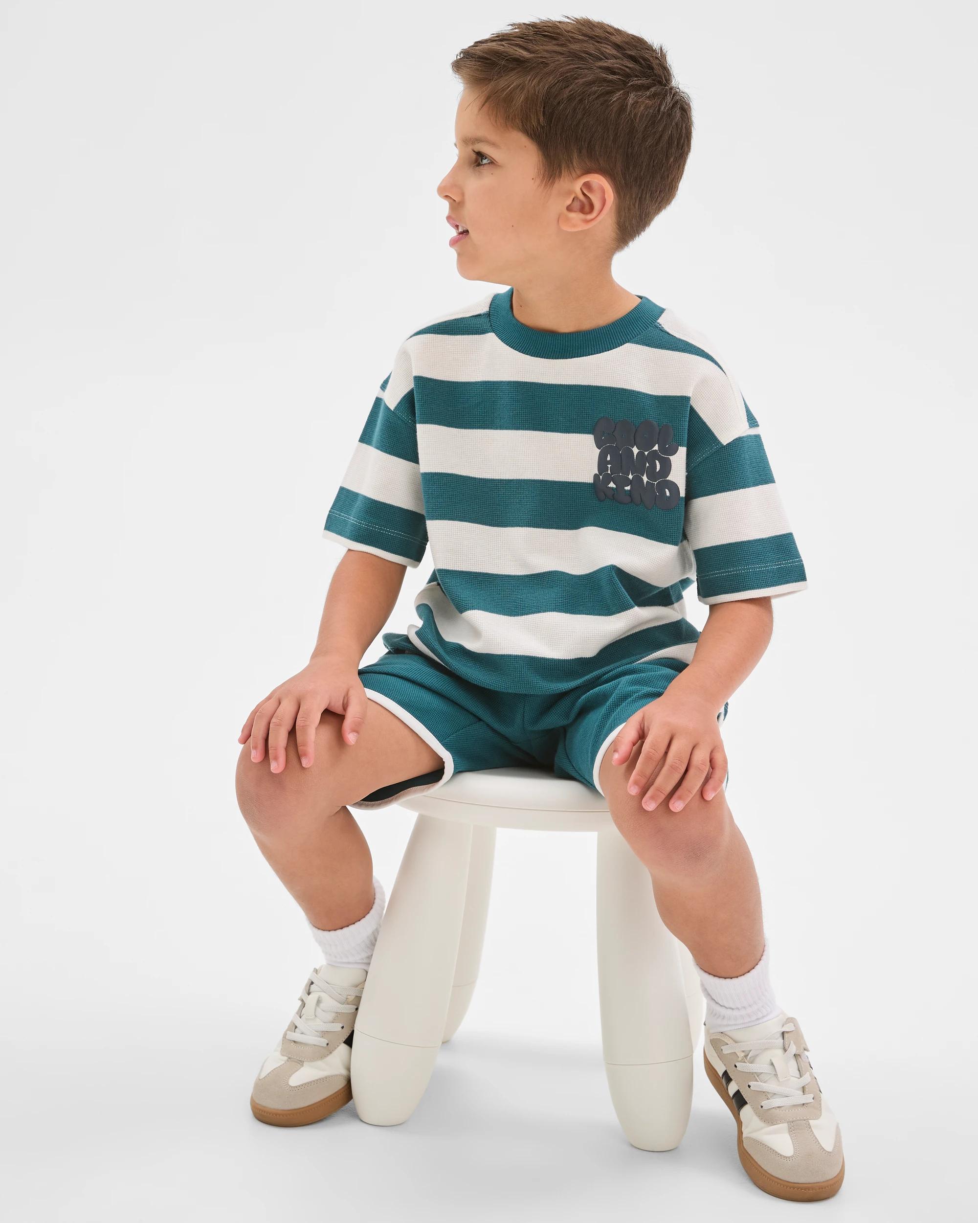 3 Target Kids Australian Cotton Textured T-Shirt and Shorts 2 Piece Set GREEN, 3 of 8
