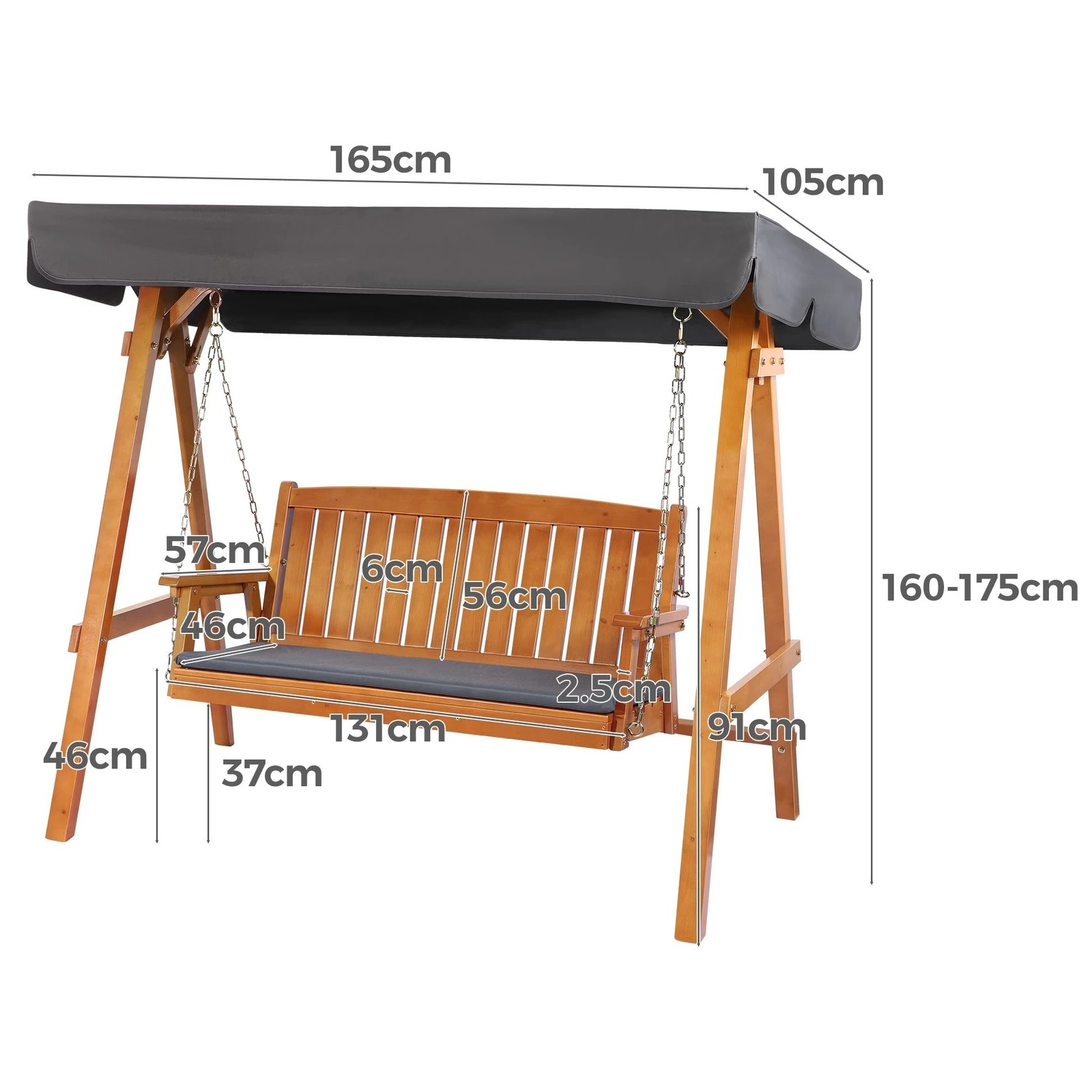 8 Alfordson Swing Chair Outdoor Furniture Wooden Garden Patio Bench Canopy Teak XL - Orange, 8 of 10