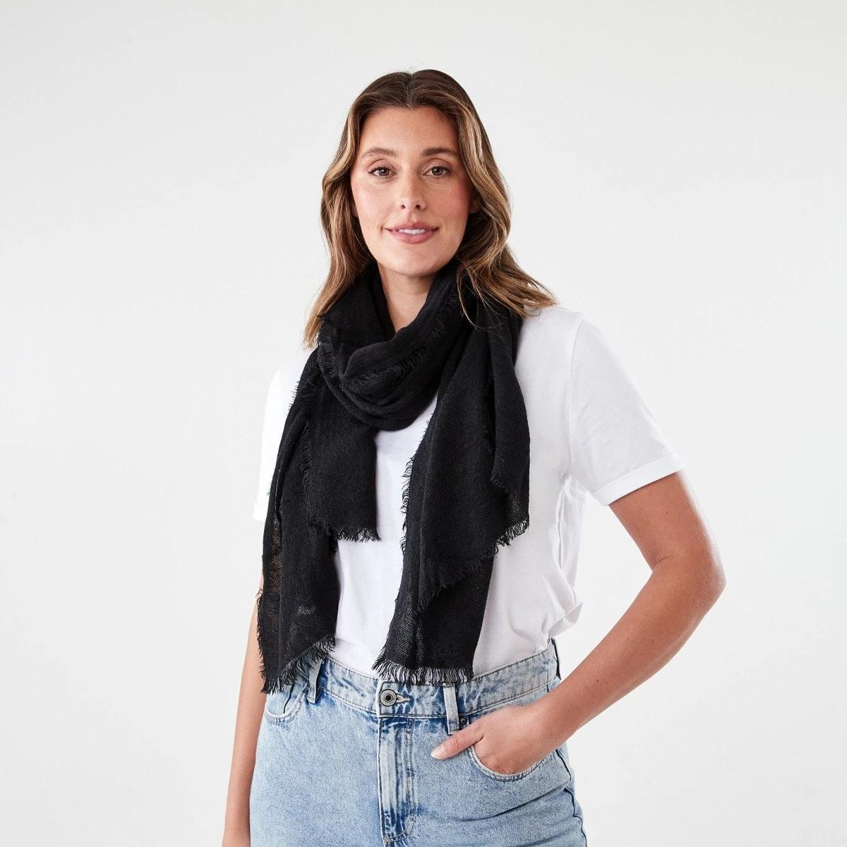 3 Solid Lightweight Scarf Black, 3 of 3