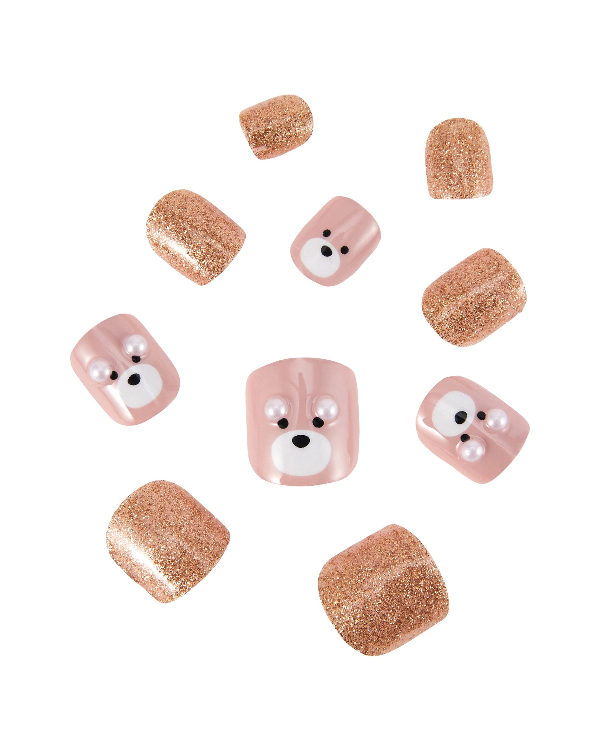 2 OXX Junior 24 Pack Kids Pre-Glued Stick-On Nails - Square Shape, Glitter Teddy Bears, 2 of 4