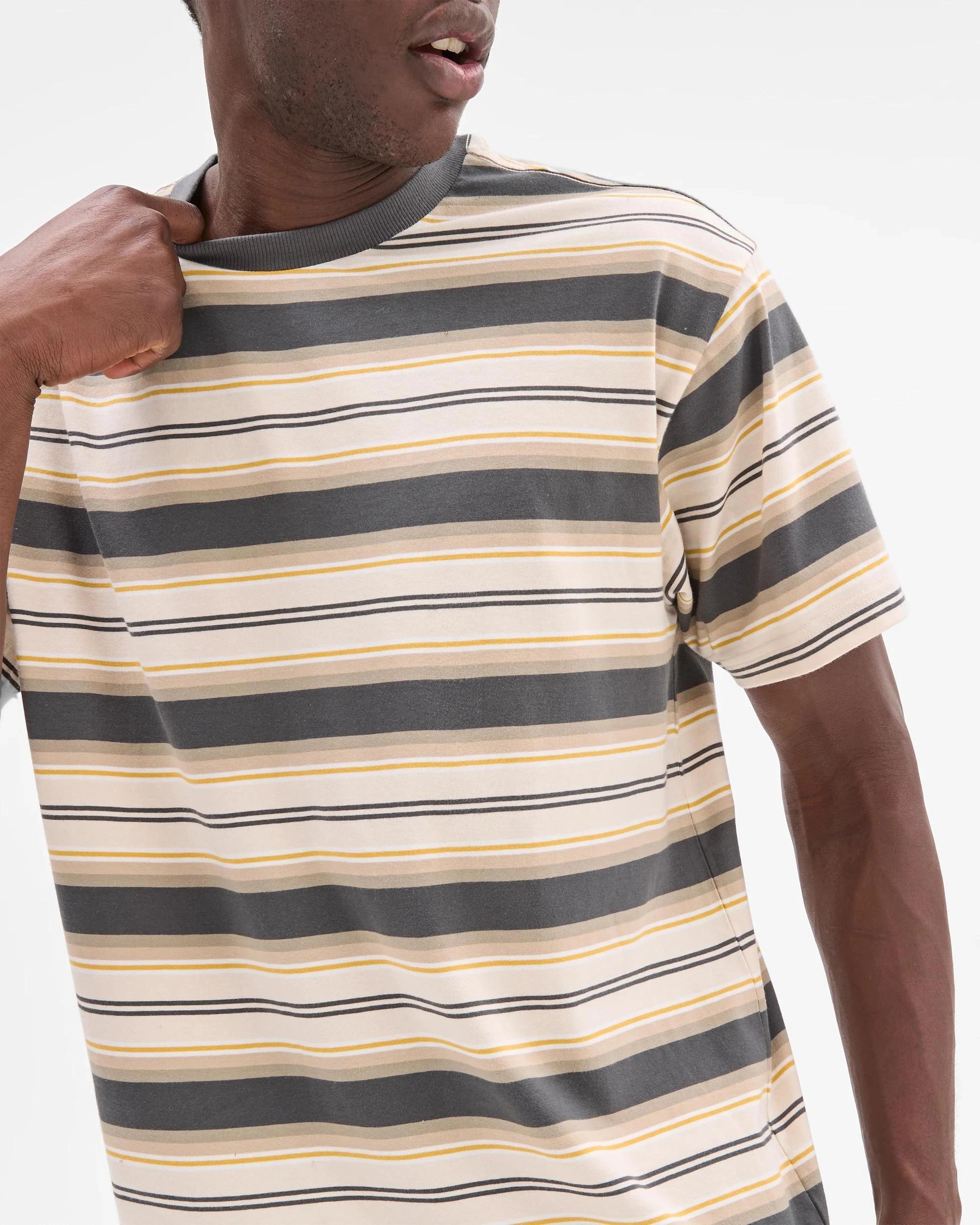 5 Australian Cotton Heavy Core T-Shirt- Commons BROWN STRIPE, 5 of 7