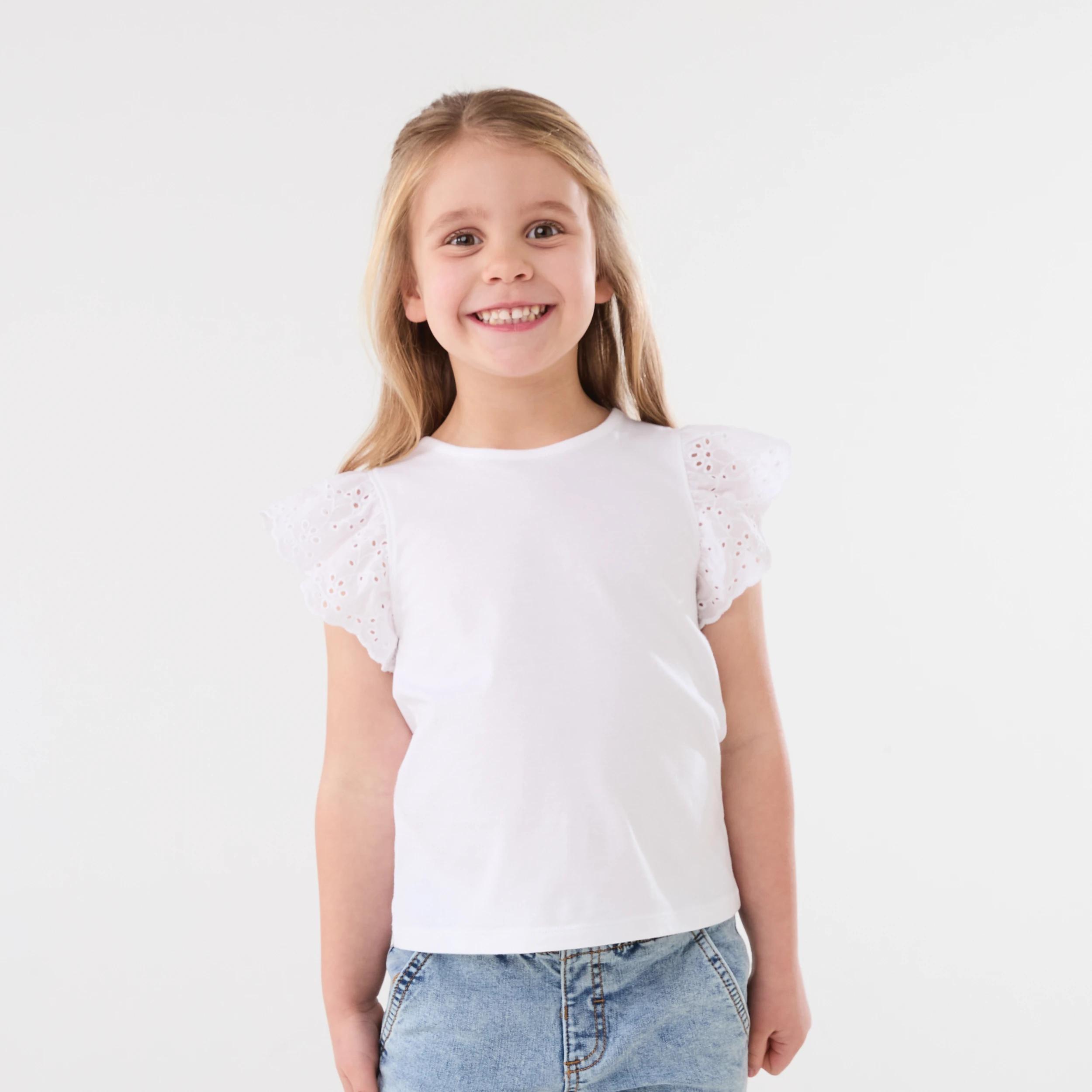 1 Broderie Frill Sleeve T-shirt White, 1 of 6