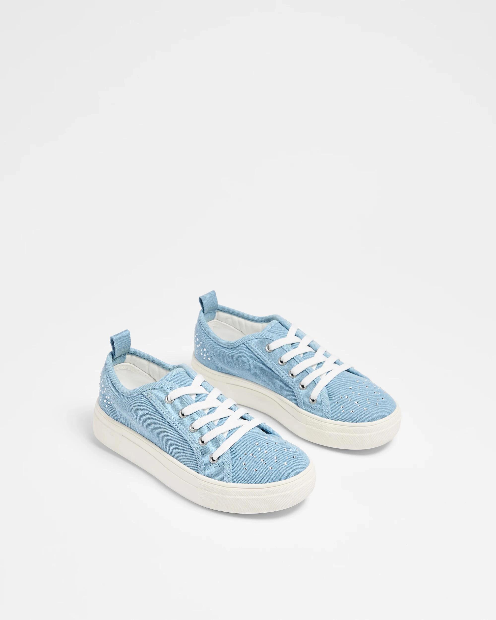 3 Target Girls Senior Denim Sparkle Lace Up Sneaker BLUE, 3 of 3