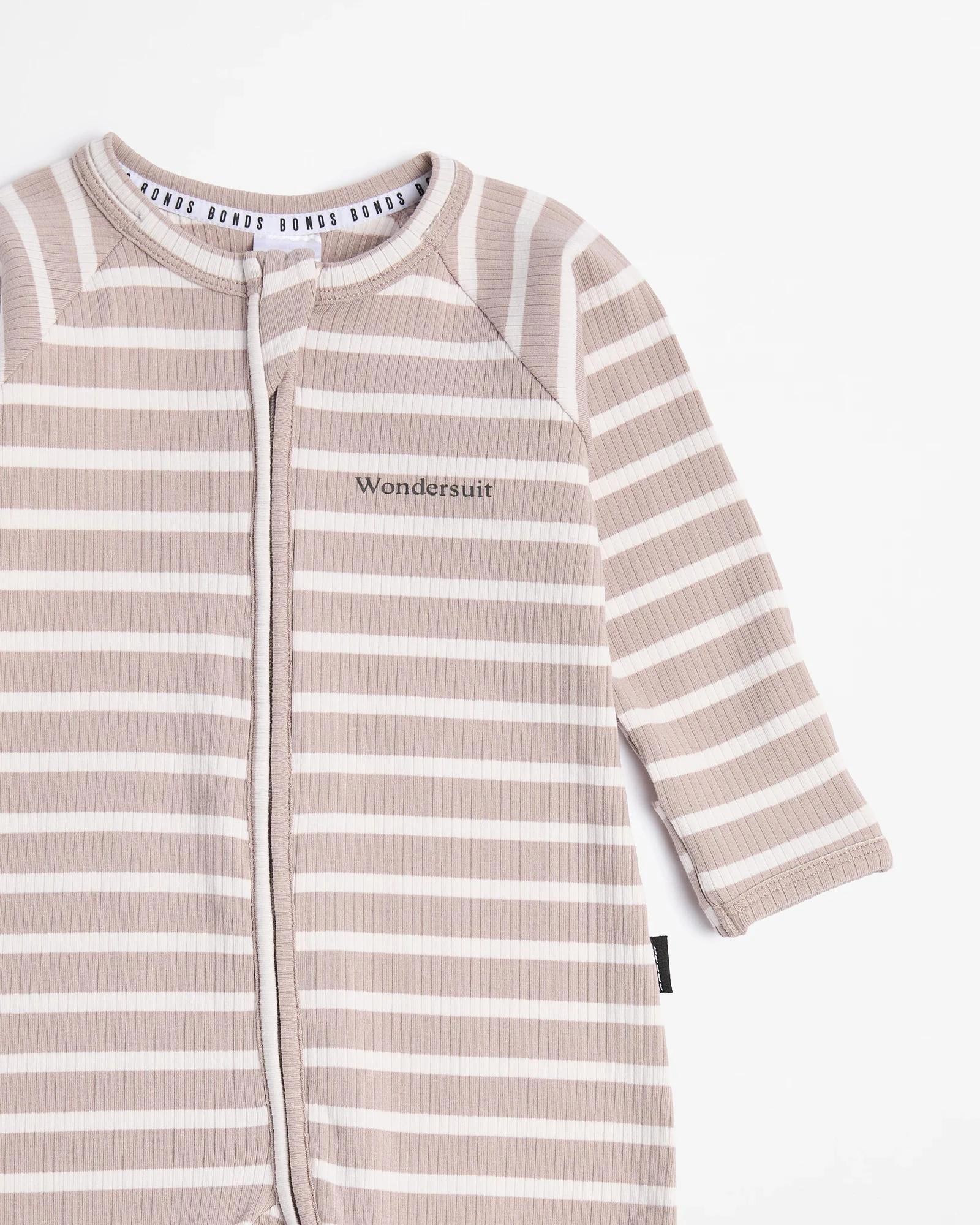 2 Bonds Baby Stripe Zip Wondersuit Coverall NEUTRAL/WHITE STRIPE, 2 of 4