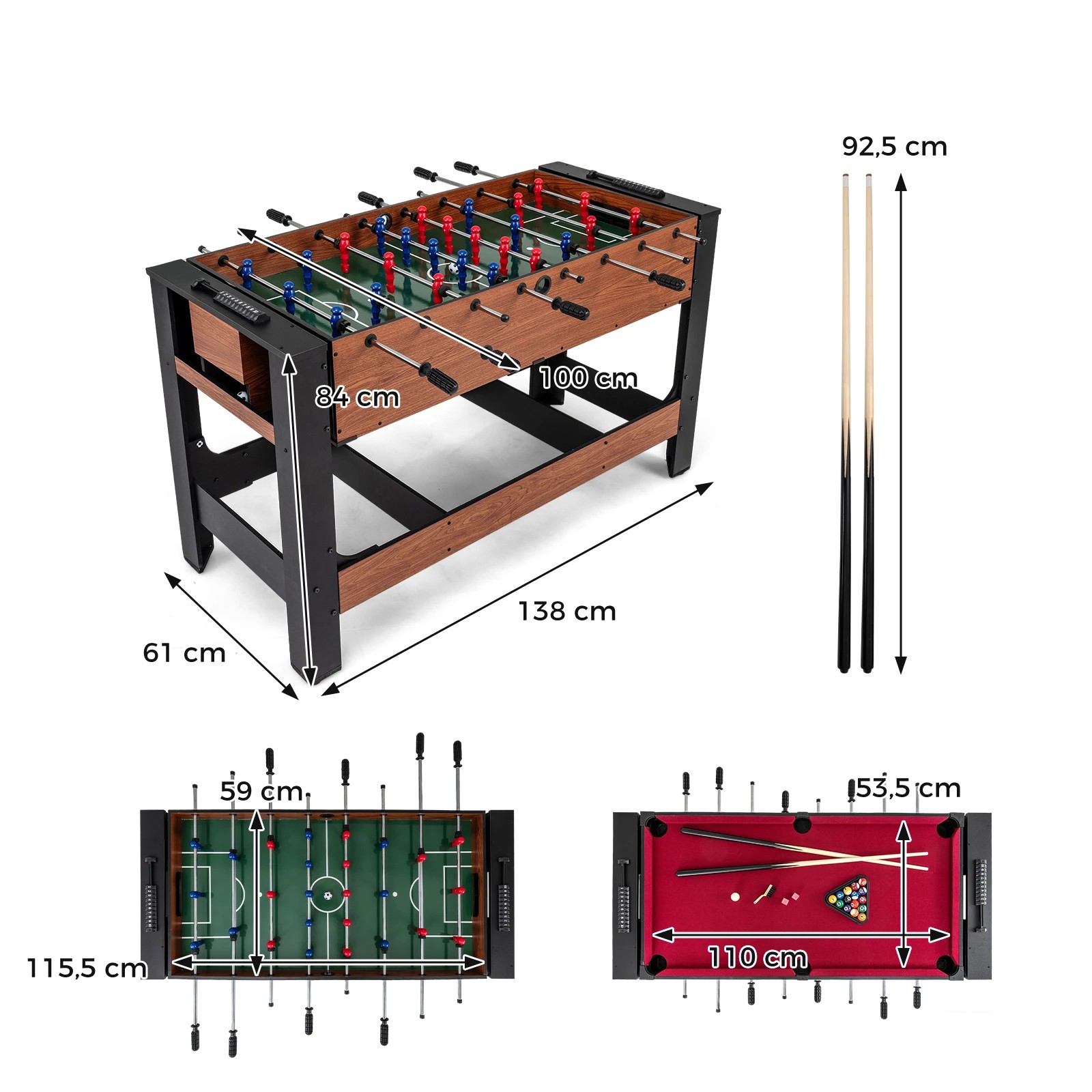 3 Costway Swivel Game Table 2 in 1 Foosball & Pool Combo Rotating Arcade Table Metal Frame, 3 of 3