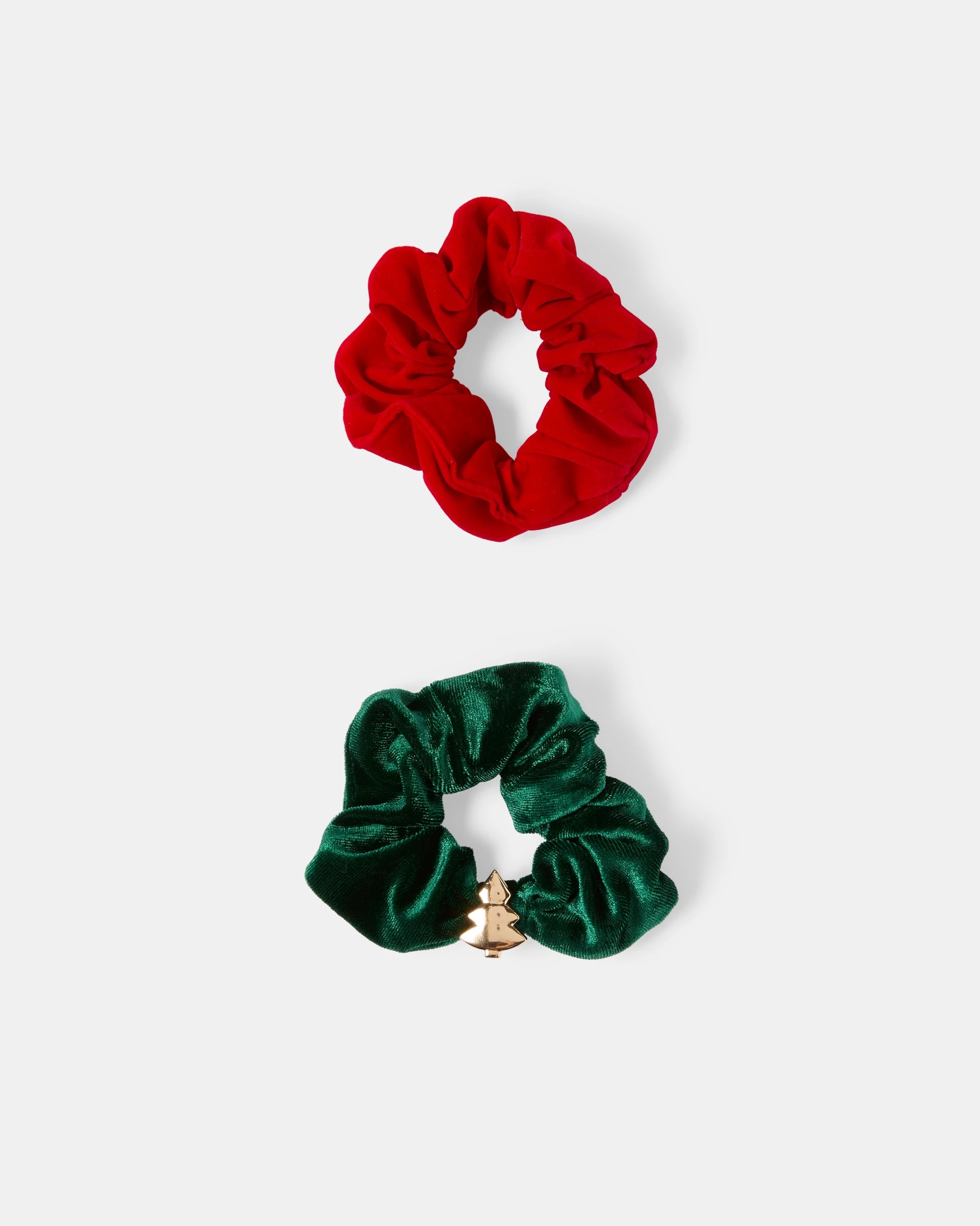 1 2 Pack Christmas Velvet Hair Scrunchies - Red and Green, 1 of 4