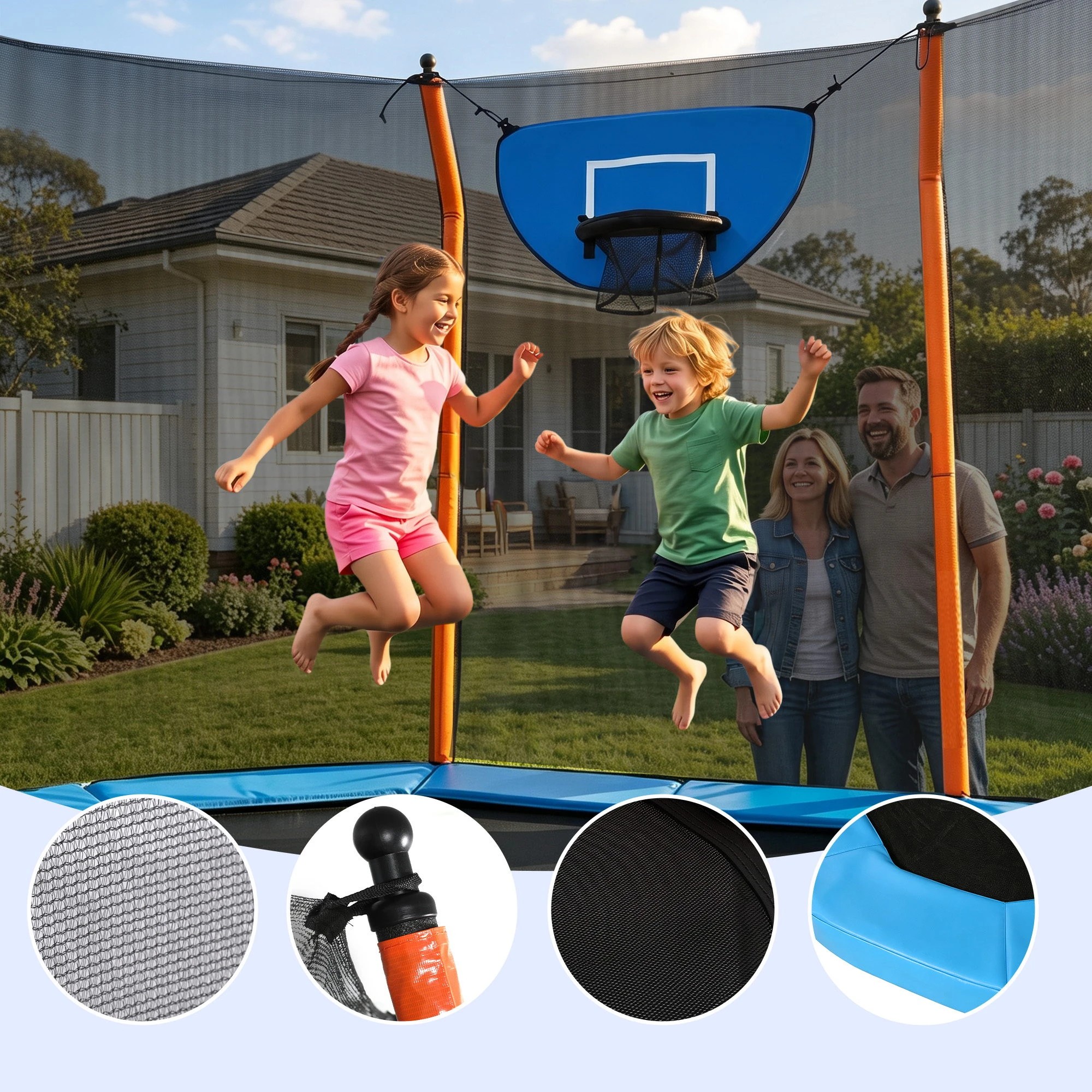 7 Everfit 12FT Kids Rectangle Trampoline Rebounder with Basketball Set Enclosure Net Ladder - Blue, 7 of 9