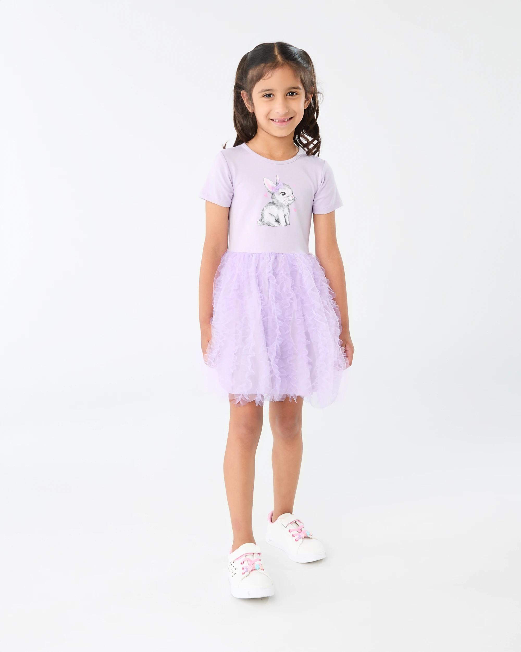 7 Easter Short Sleeve Rib Tutu Dress Prpl Bunny, 7 of 8