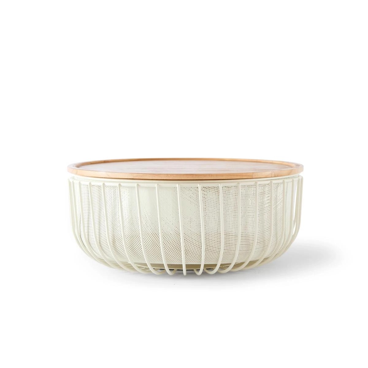 3 3 Piece Metal and Wood Fruit Bowl - White, 3 of 9