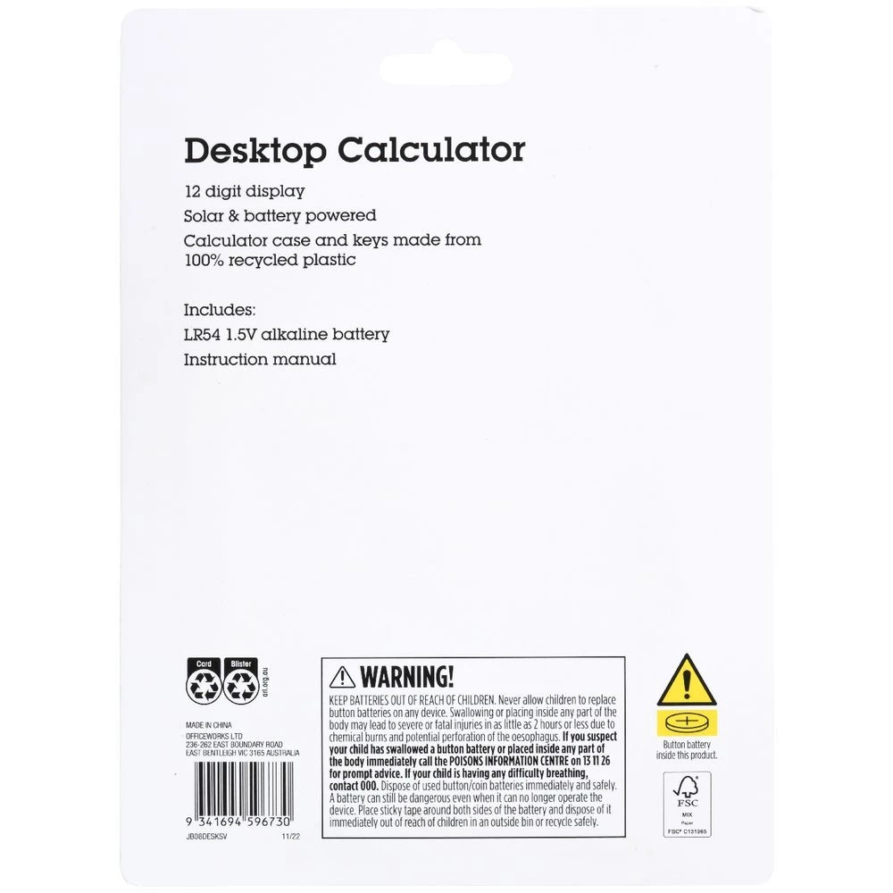 4 J.Burrows Desktop 12 Digit Calculator Silver, 4 of 4