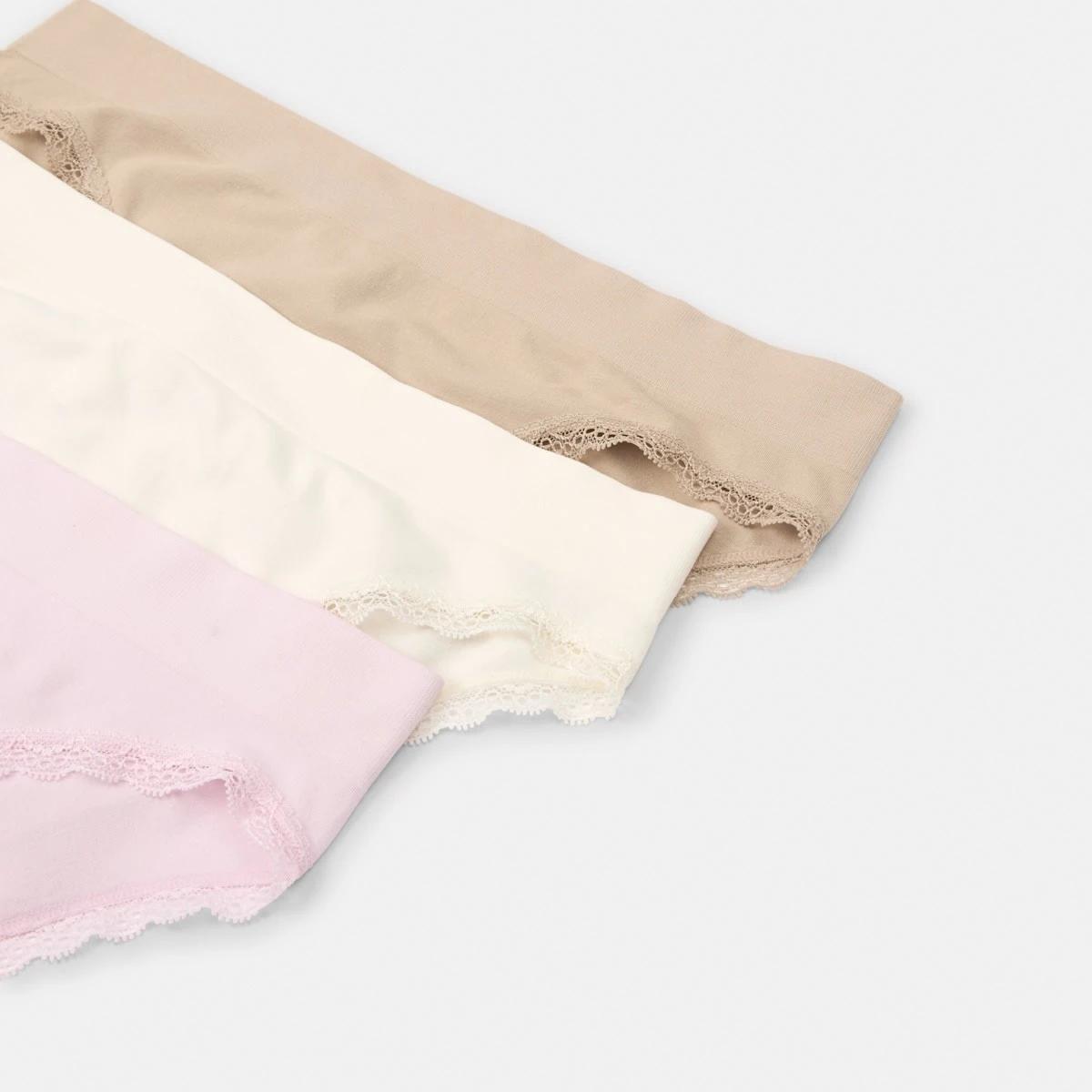 3 3 Pack Seamfree Bamboo Lace Bikini Briefs PINK CHALK, WHISPER WHITE, LIGHT FAWN, 3 of 9