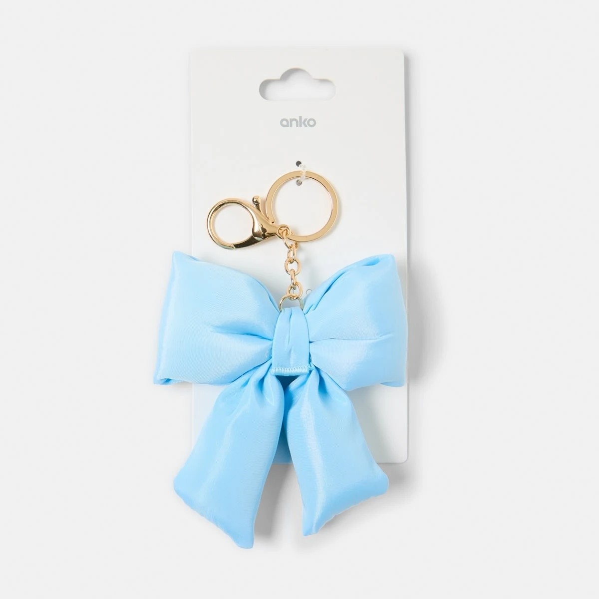 3 Puffy Bow Keyring - Gold Tone and Blue, 3 of 3