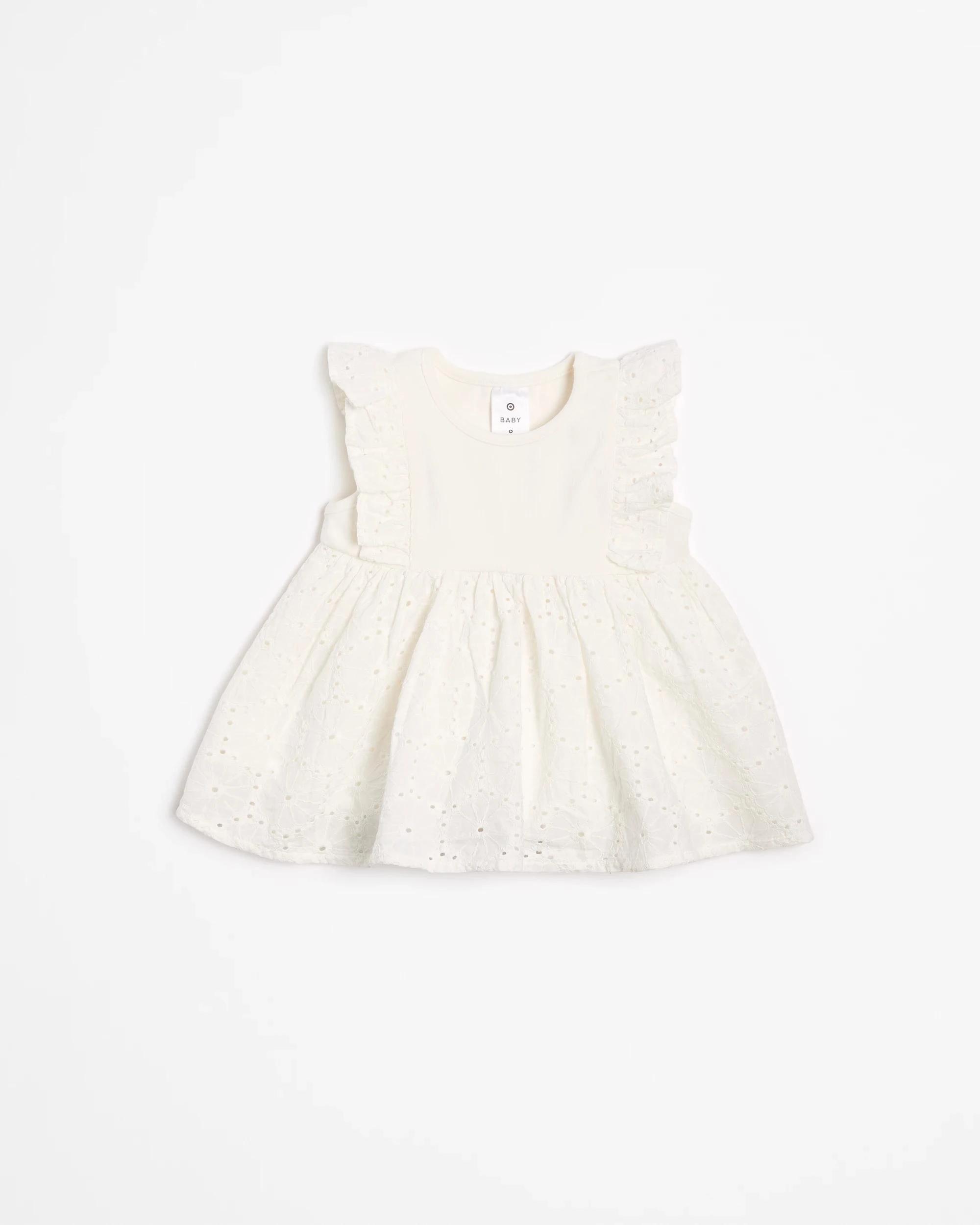 1 Target Baby Broderie Frill Top CREAM, 1 of 3