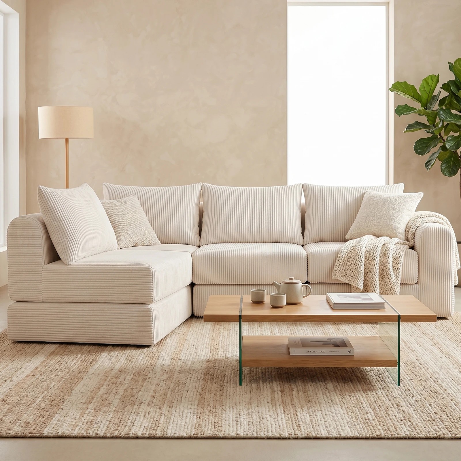 5 Advwin 300cm Modular Sectional 4 Seater Sofa Convertible Floor Sofa Bed Boneless Cloud Couch - Beige, 5 of 7