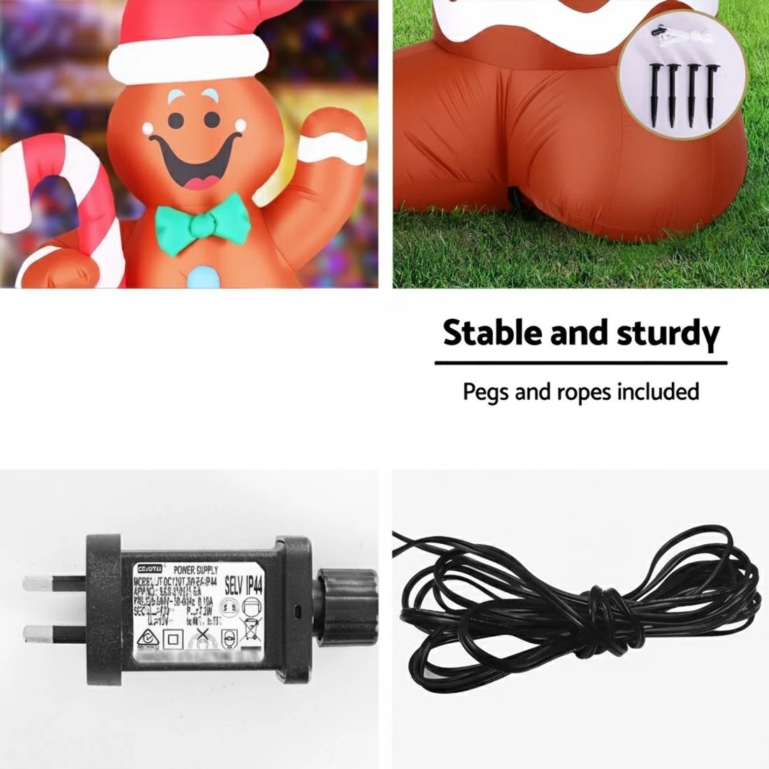 6 Jingle Jollys Christmas Inflatable Gingerbread Man 1.5M Height LED Decorations Illuminated - Multi, 6 of 7