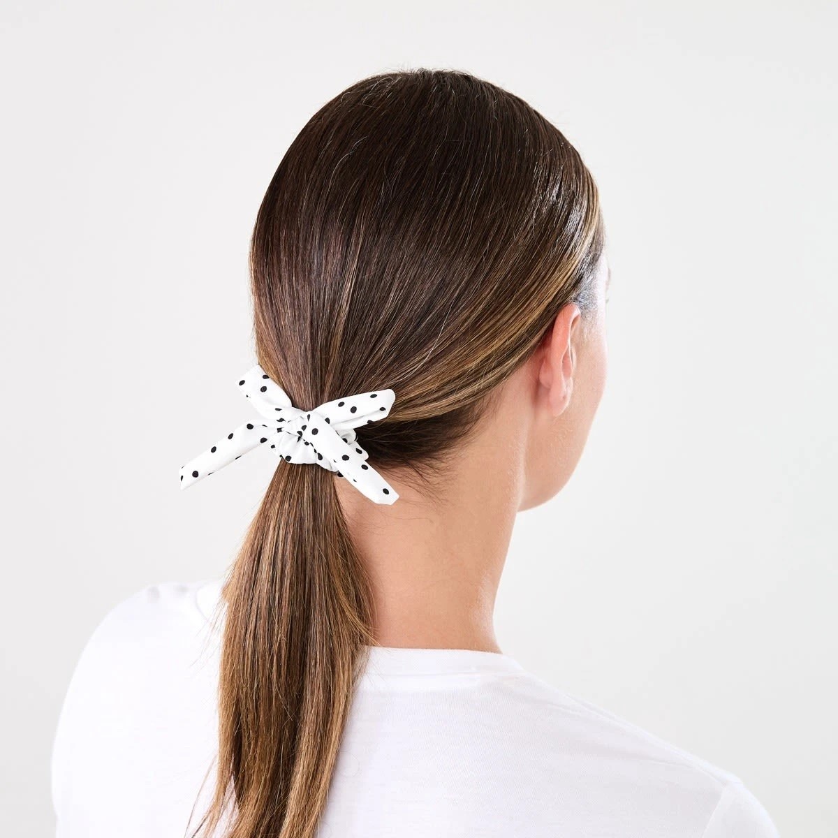 4 3 Pack Polka Dot Bow Hair Scrunchies - Black, White and Beige, 4 of 5