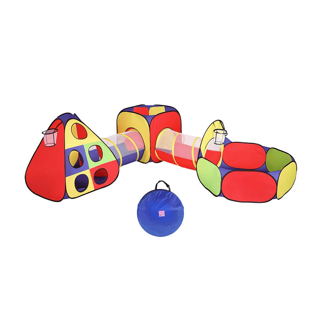 1 Keezi Kids Play Tent Pop Up Teepee Playhouse Ball Pit Crawl Tunnel Basketball Hoop - Multi, 1 of 2