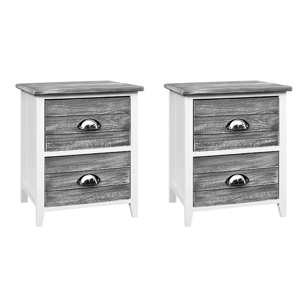 1 Artiss Bedside Table 2 Drawers Vintage X2 - Grey, 1 of 7