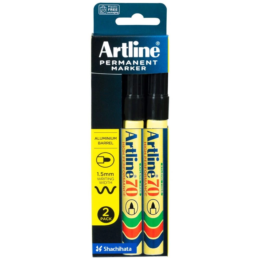 1 Artline 70 Permanent Marker Black 2 Pack, 1 of 6