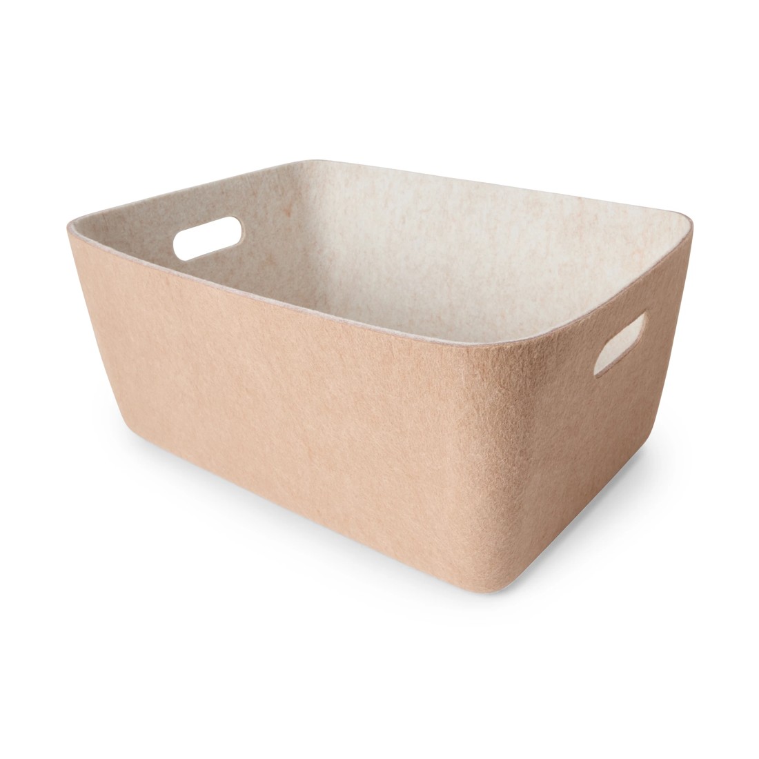 2 Two Tone Flat Felt Basket - Large, Beige, 2 of 9
