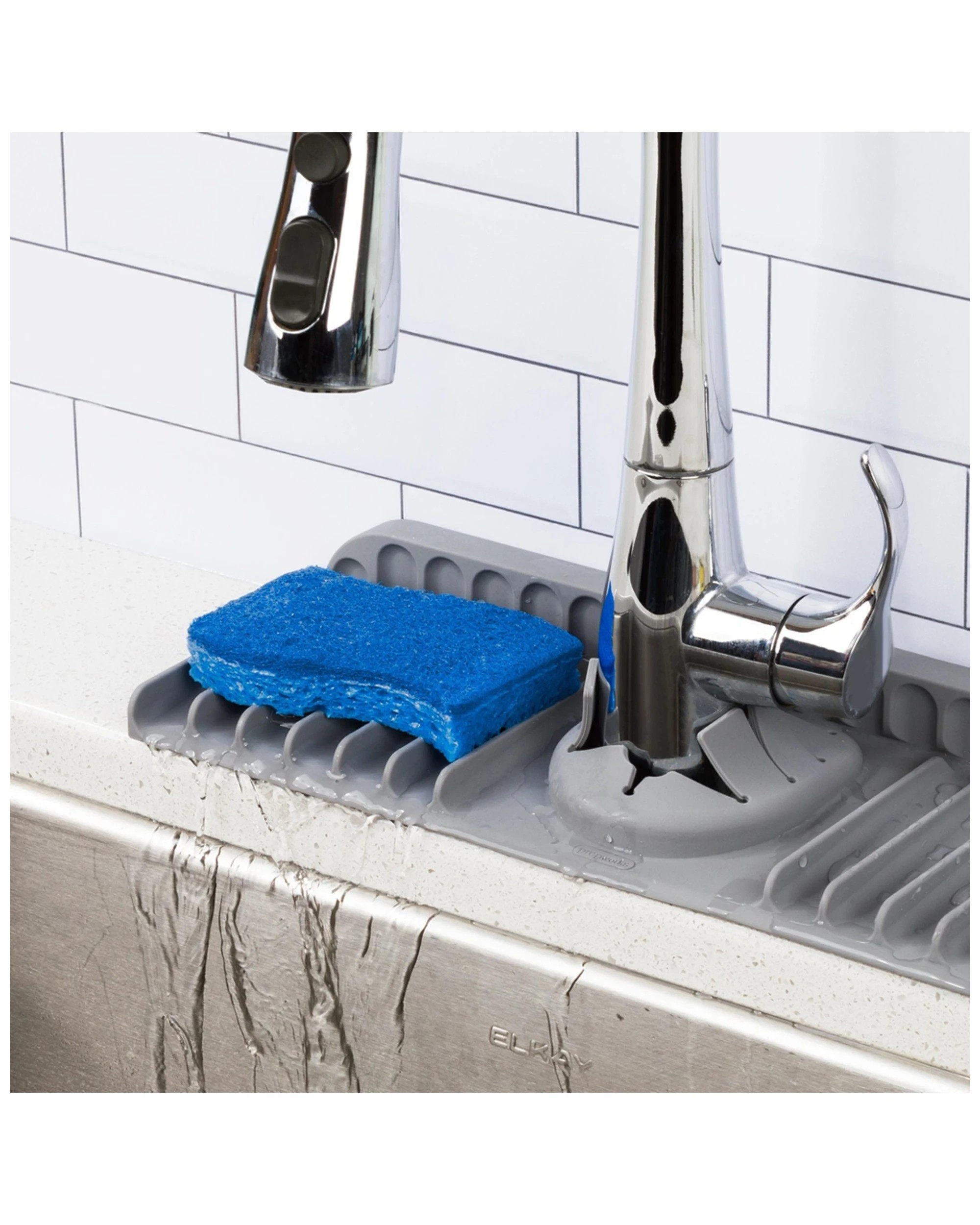 3 Progressive Silicone Sink Mat Splash Guard Foldable Backsplash Protection - Brown, 3 of 3