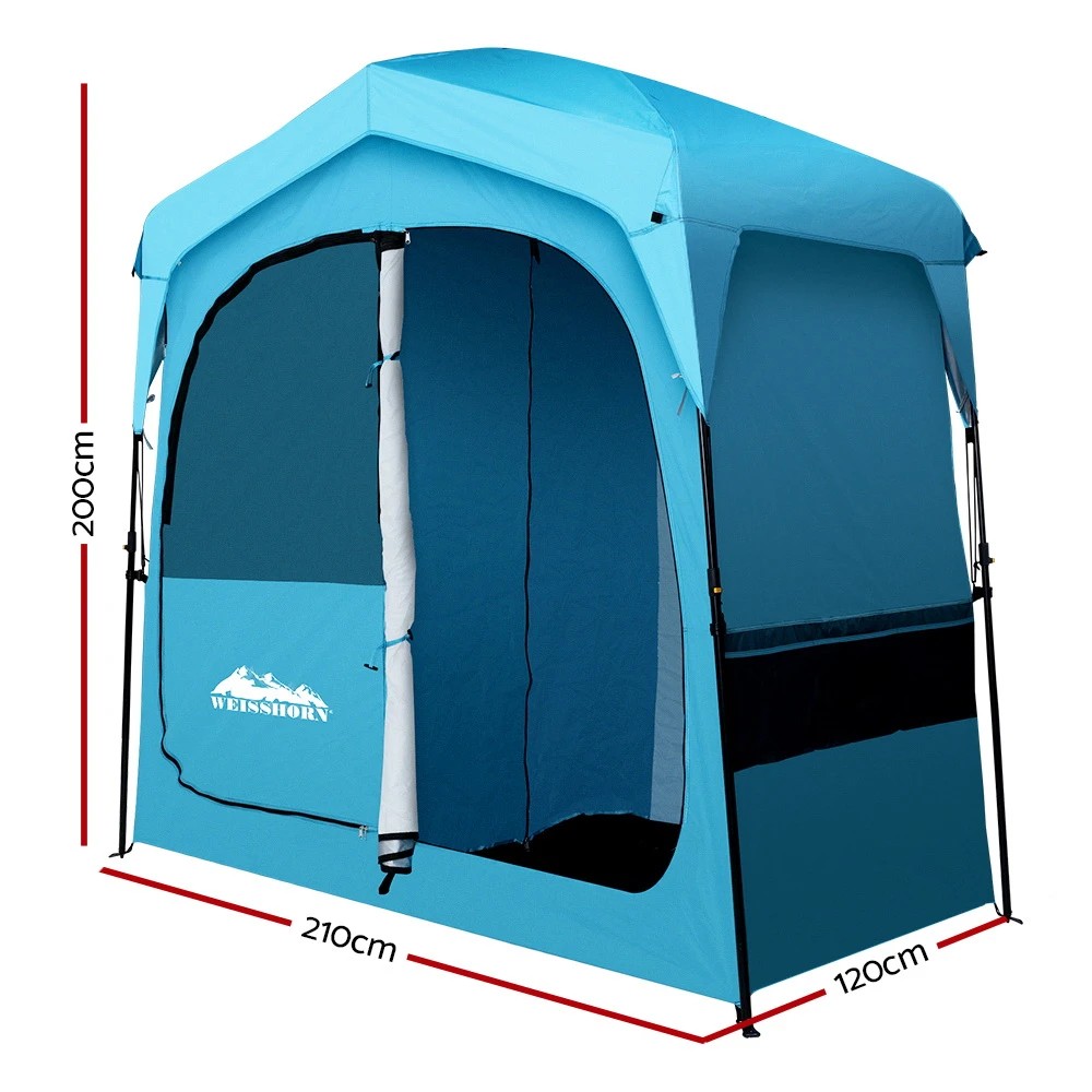 2 Weisshorn Double Camping Shower Toilet Tent Outdoor Fast Set Up Change - Blue, 2 of 6