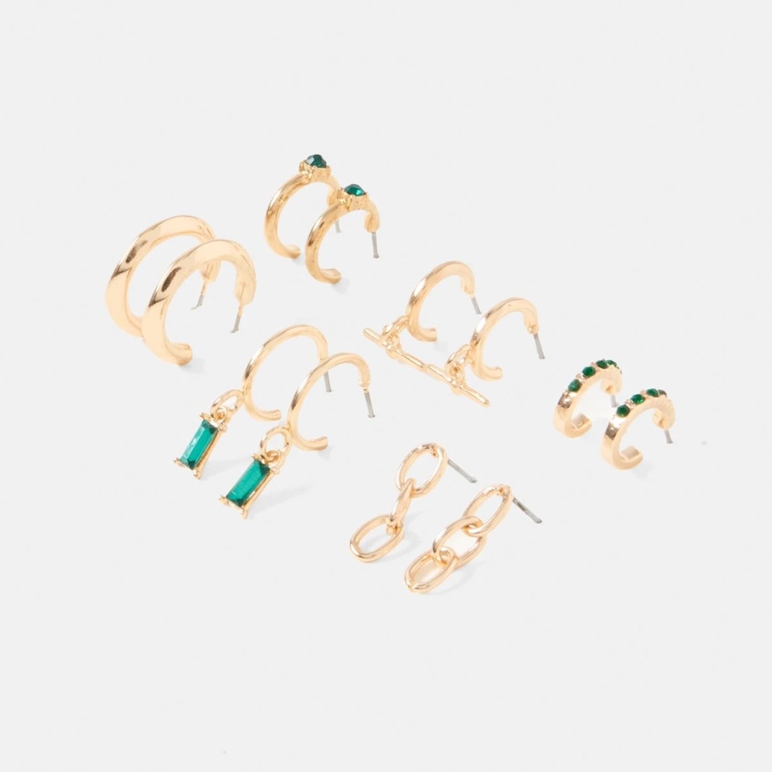 3 6 Pack Emerald Stone Earrings - Gold Tone and Green, 3 of 5