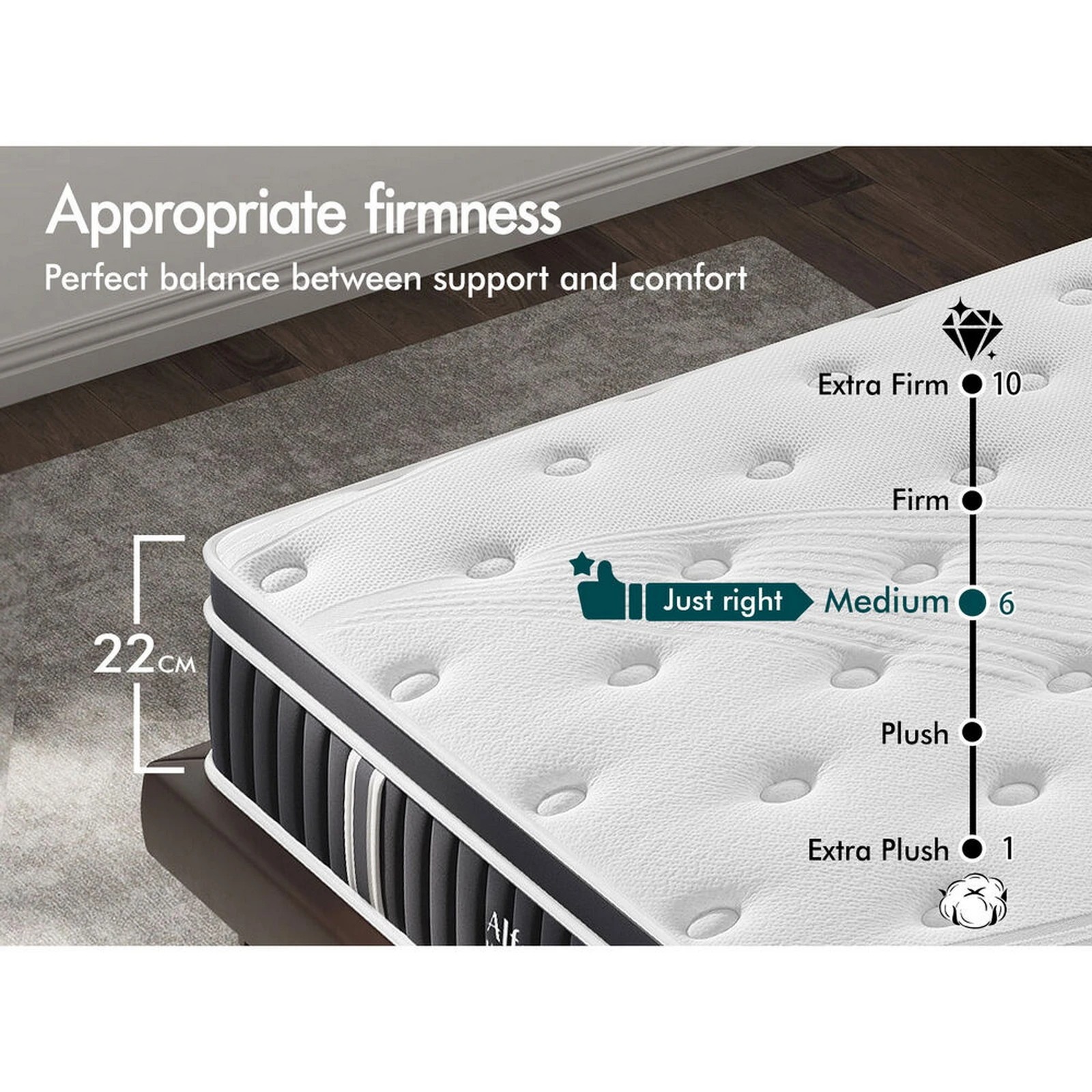 5 Alfordson Mattress Euro Top Spring Foam Bedding 22CM Medium Firm - Double Bed, 5 of 10