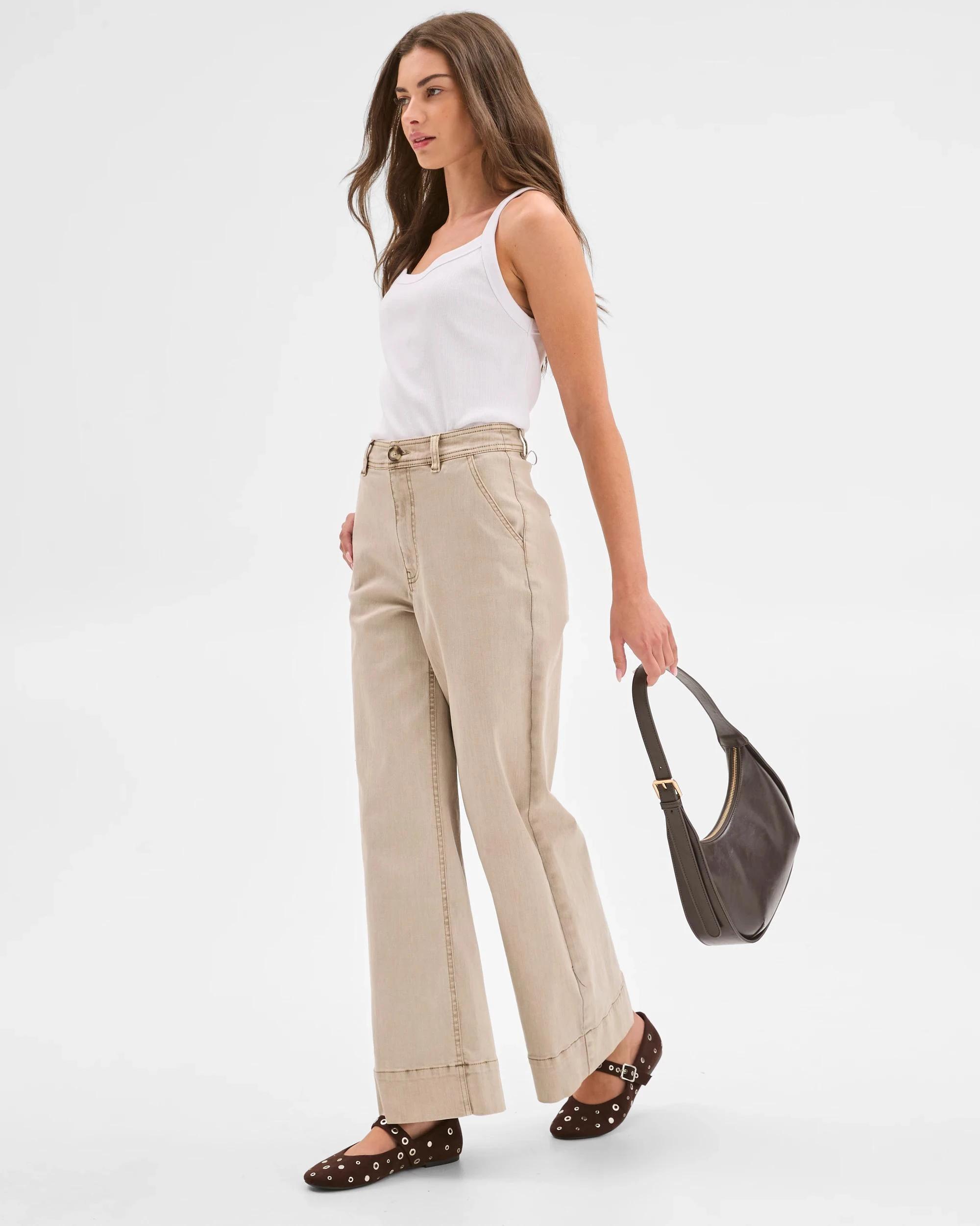 1 Target Petites Petites Australian Cotton Blend Stretch Twill Wide Leg Pants STRING, 1 of 5