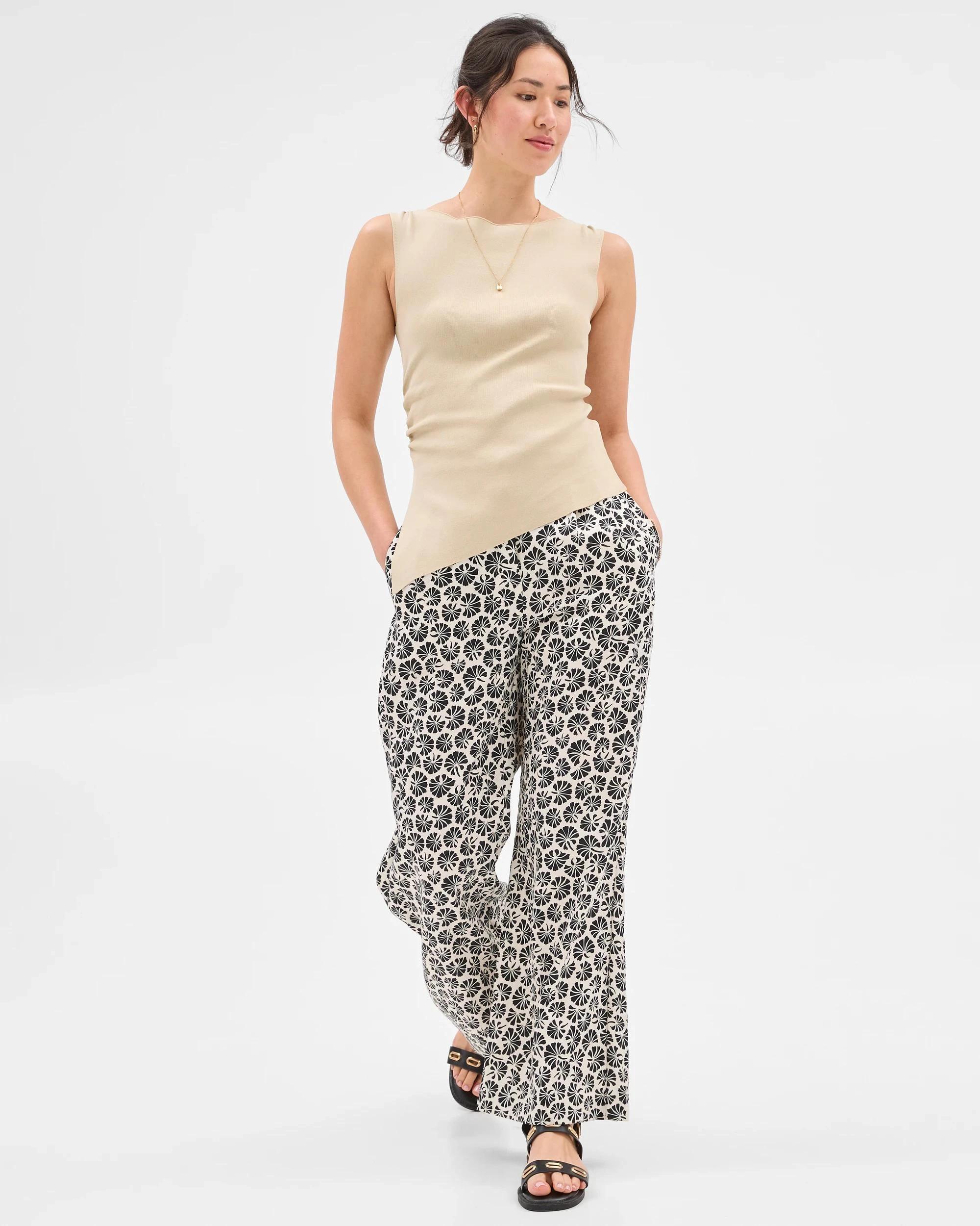 2 Summer Twill Pleat Waist Wide Leg Pants - Preview LINEAR FLORAL, 2 of 10
