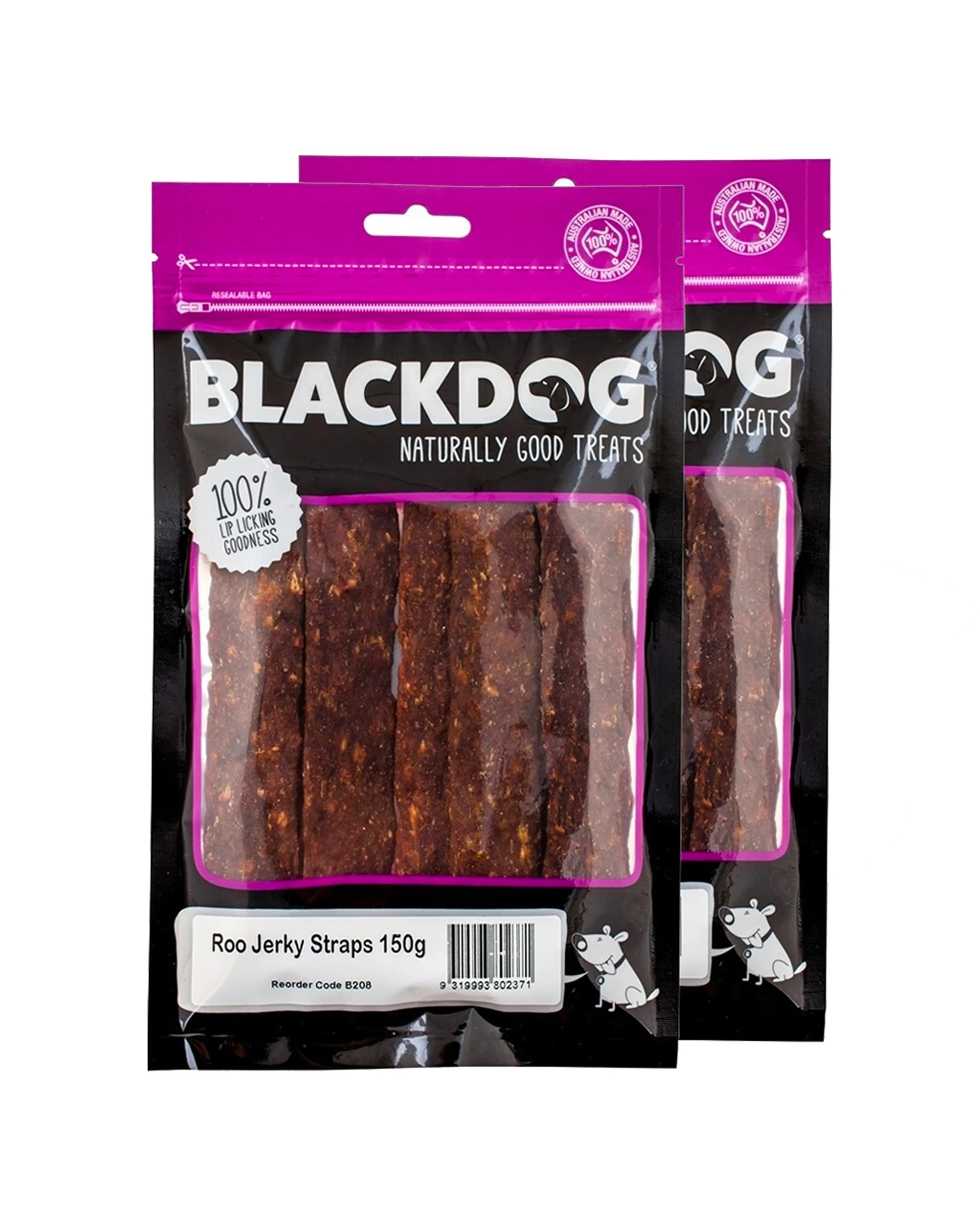 1 Blackdog Roo Jerky Straps Dog Treat 2 Pack 150g Natural Kangaroo Meat - Brown, 1 of 3