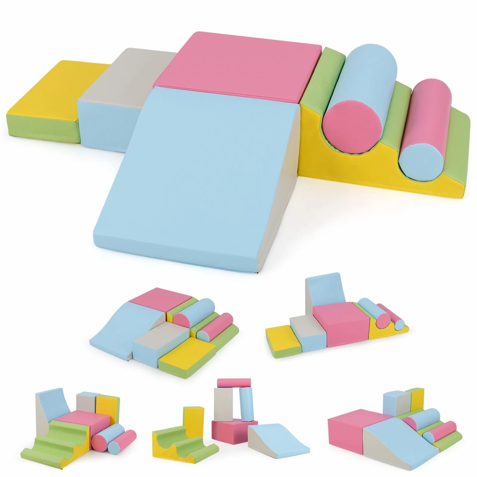 1 Costway 7PCS Soft Climbing Play Set Foam Blocks - Multi, 1 of 2