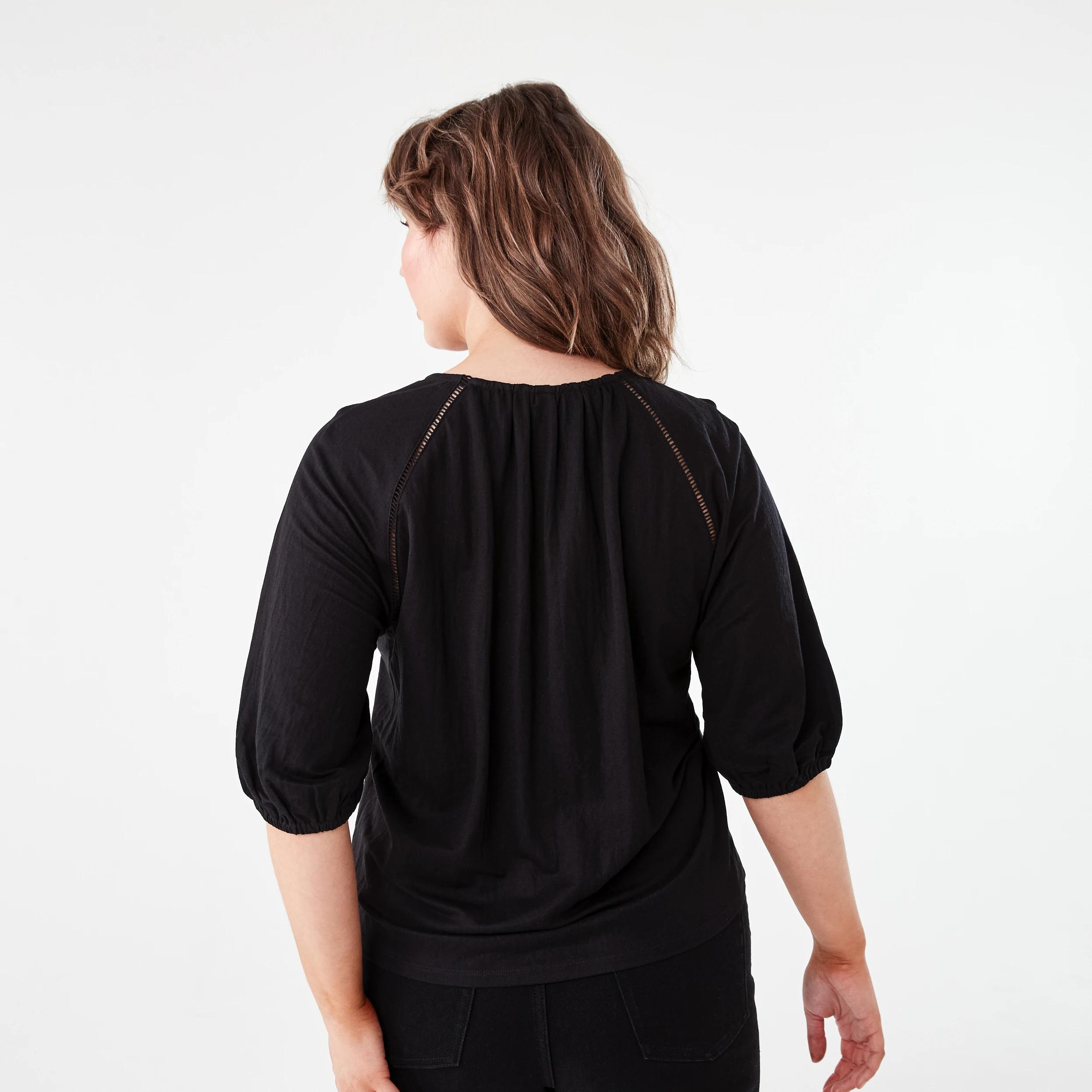 3 Short Sleeve Button Detail Top BLACK, 3 of 6