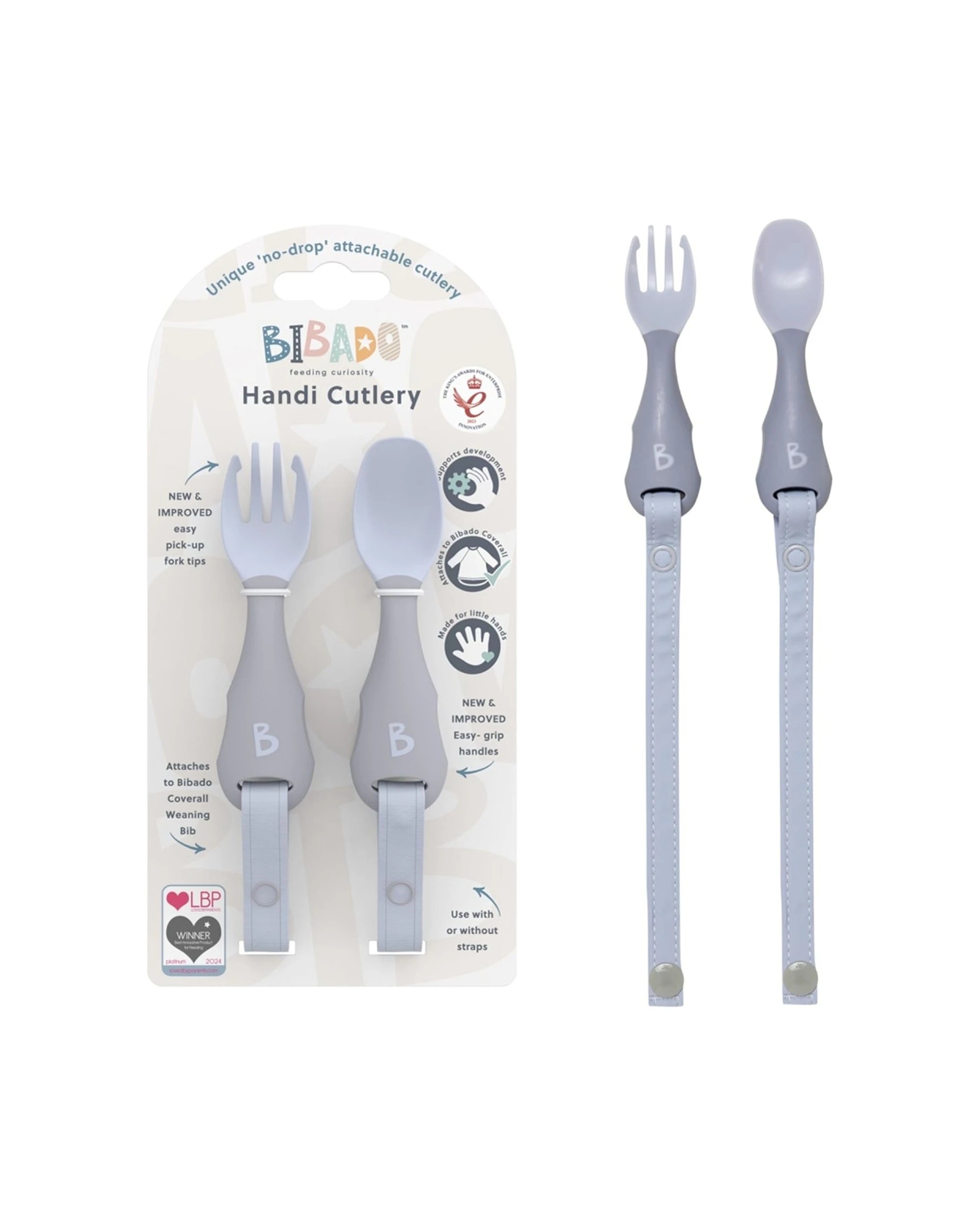 1 Bibado Attachable Weaning Baby Cutlery Easy Grip No Drop System Mist - Blue, 1 of 1