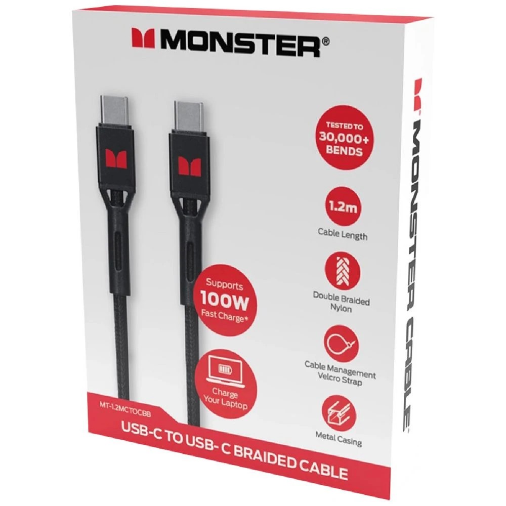 2 Monster Braided USB-C to USB-C Cable 1.2m Black, 2 of 2