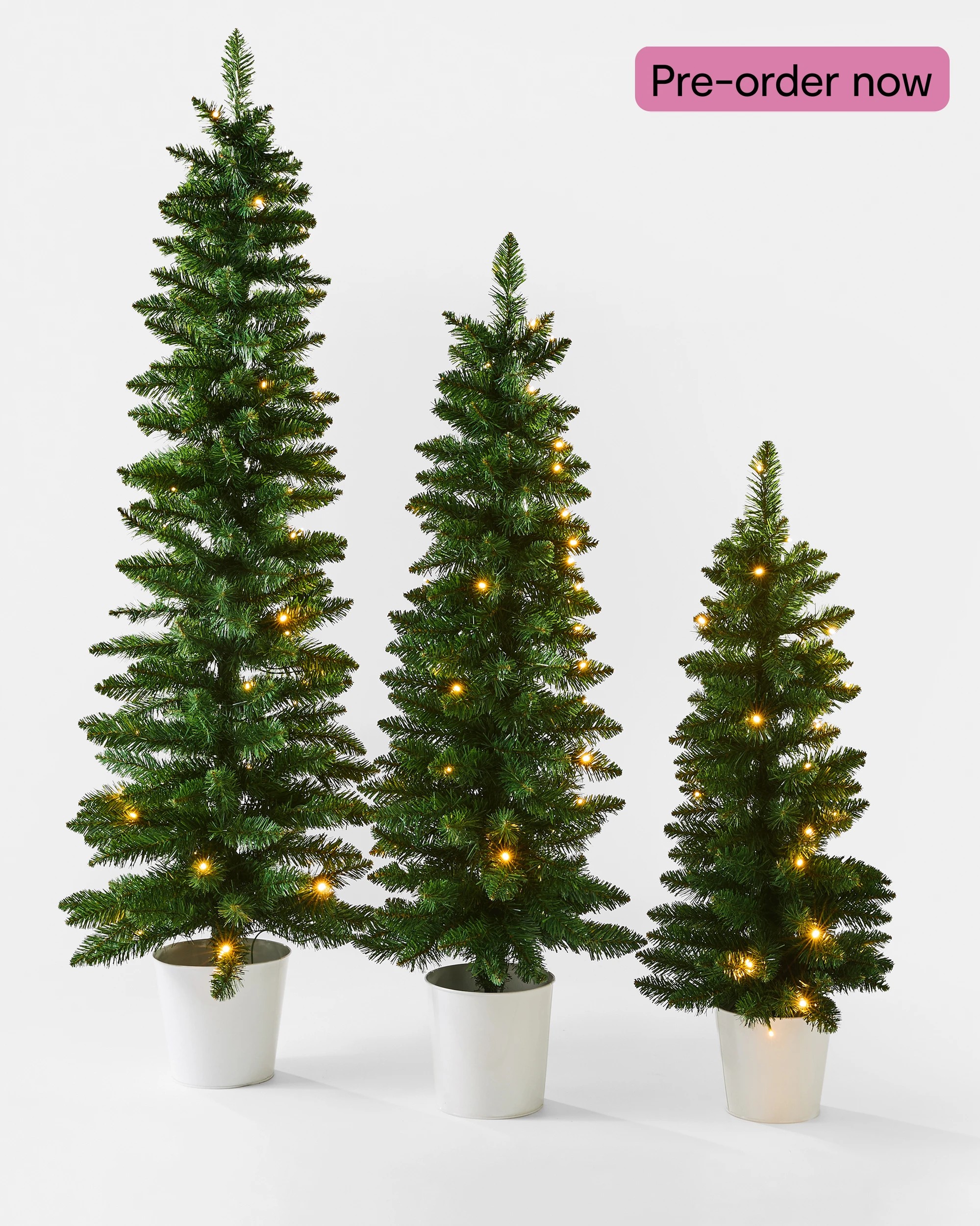 1 Set of 3 Green Prelit Potted Christmas Trees, 1 of 7