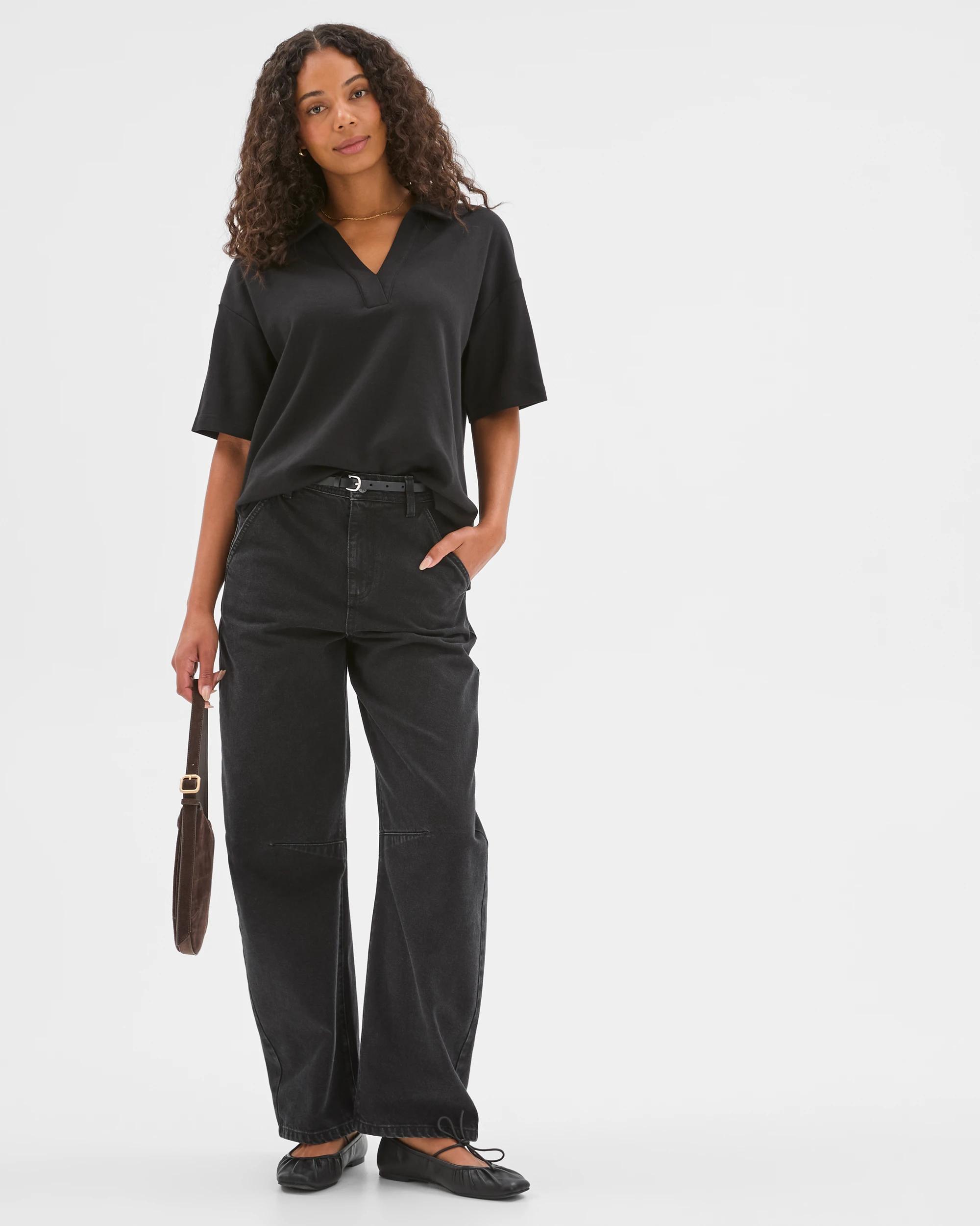 2 Target Woman Australian Cotton Blend Interlock Polo Neck T-Shirt BLACK, 2 of 7